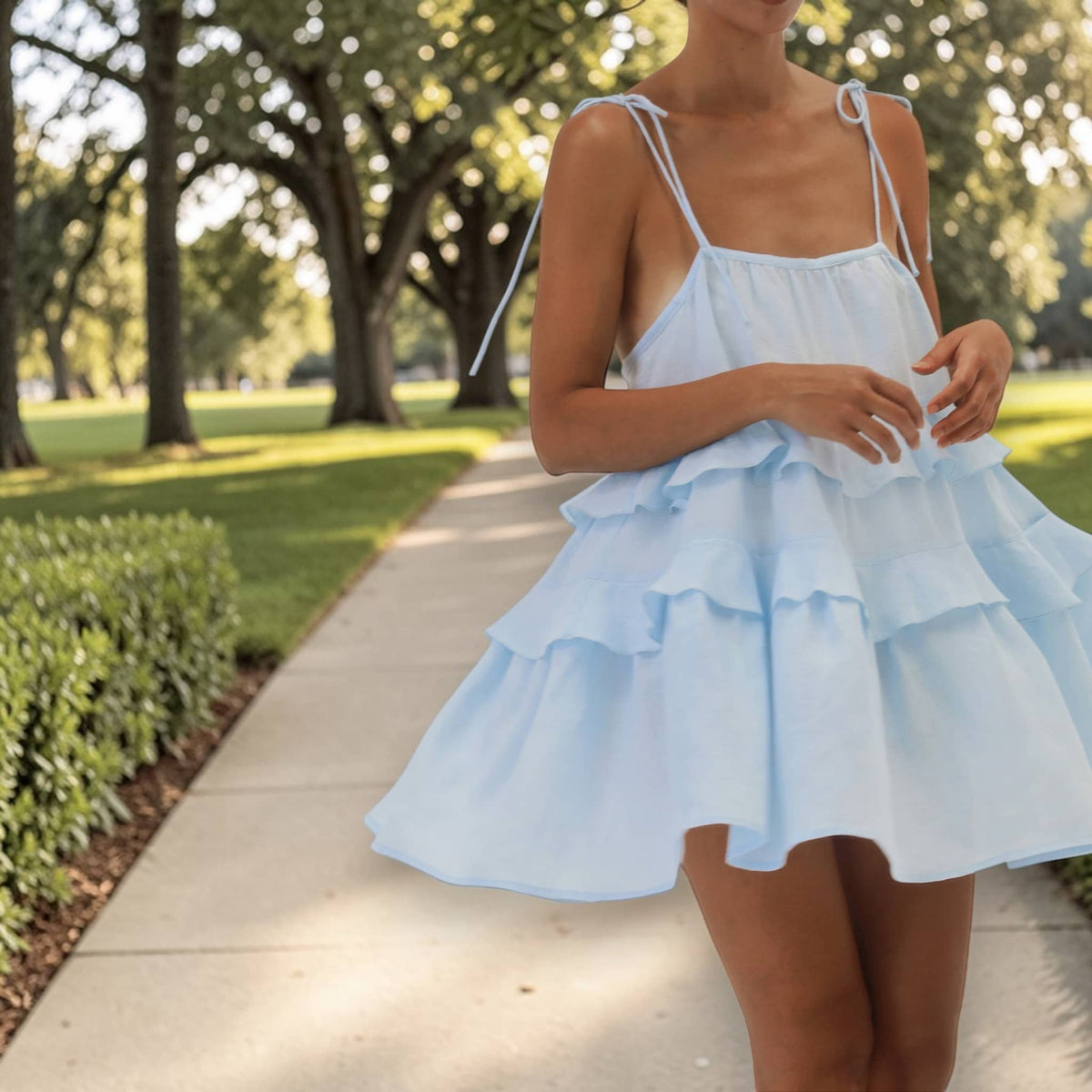 Ruffle Tiered Mini Dress, Linen Spaghetti Strap Dress