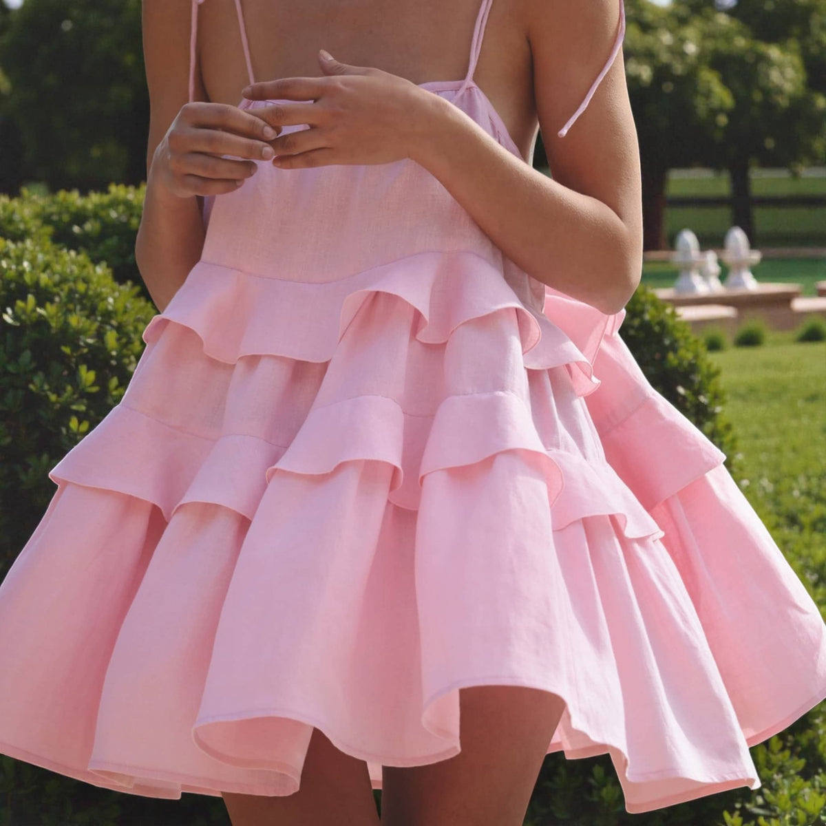 Ruffle Tiered Mini Dress, Linen Spaghetti Strap Dress