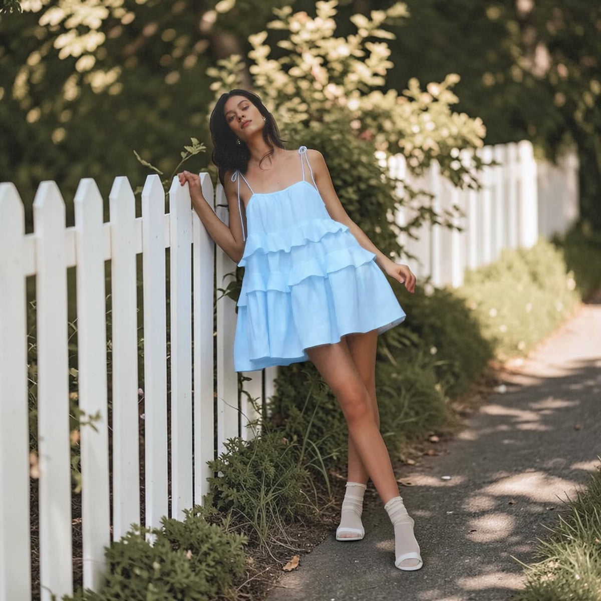 Ruffle Tiered Mini Dress, Linen Spaghetti Strap Dress