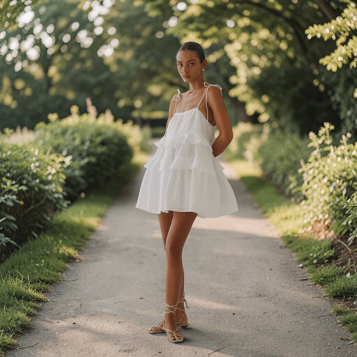 Ruffle Tiered Mini Dress, Linen Spaghetti Strap Dress