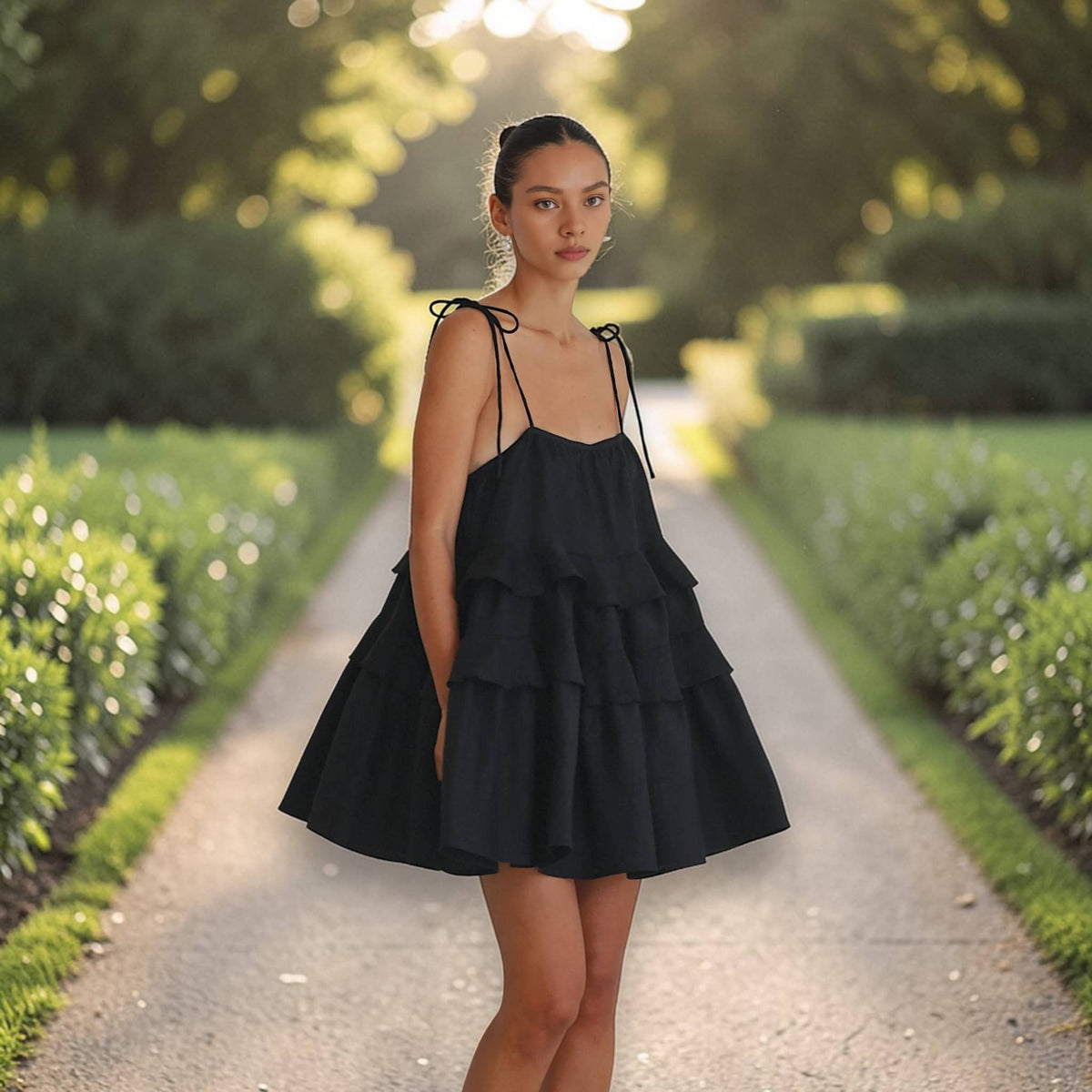 Ruffle Tiered Mini Dress, Linen Spaghetti Strap Dress