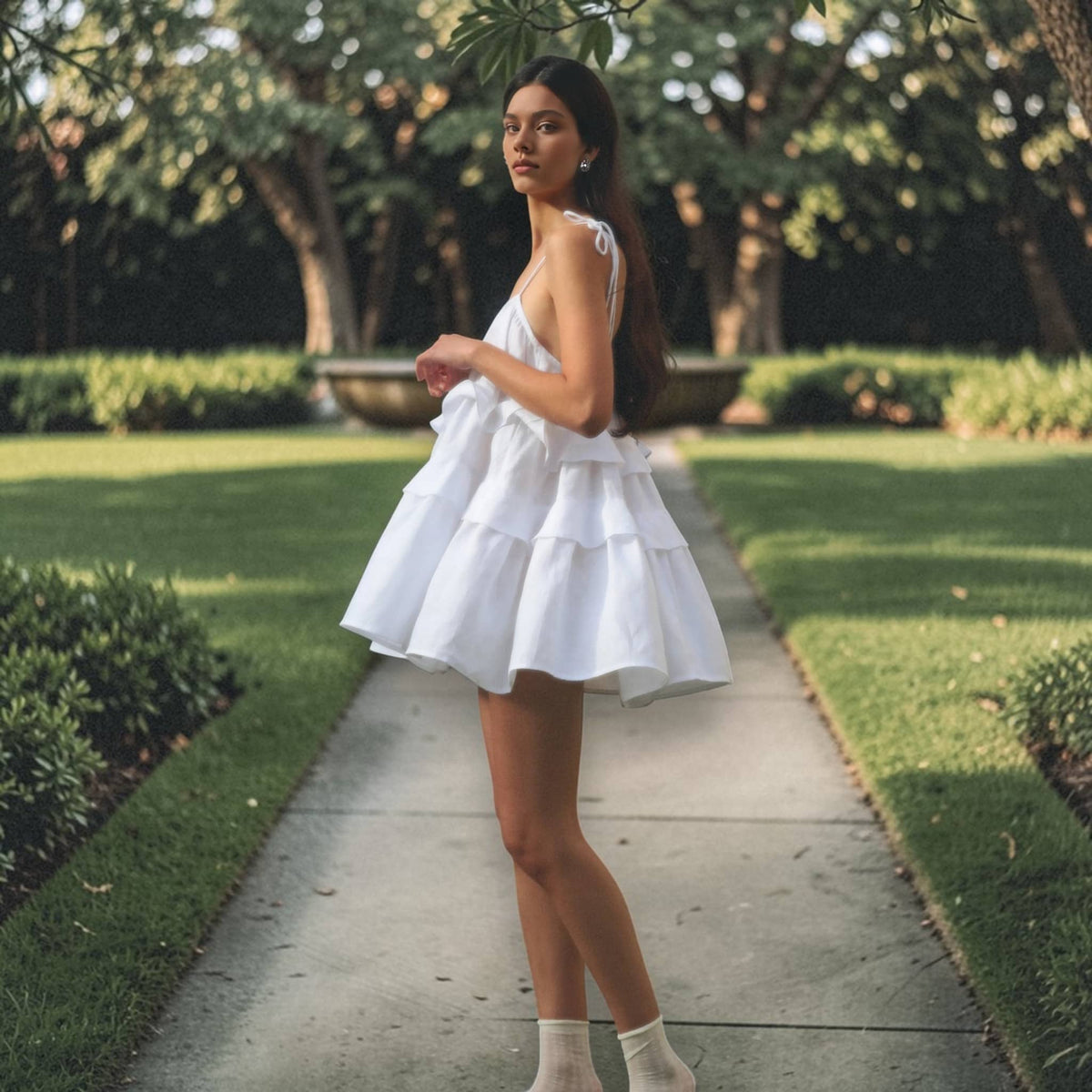 Ruffle Tiered Mini Dress, Linen Spaghetti Strap Dress