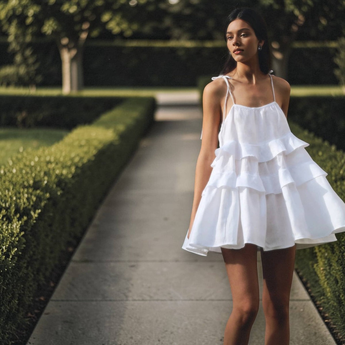 Ruffle Tiered Mini Dress, Linen Spaghetti Strap Dress