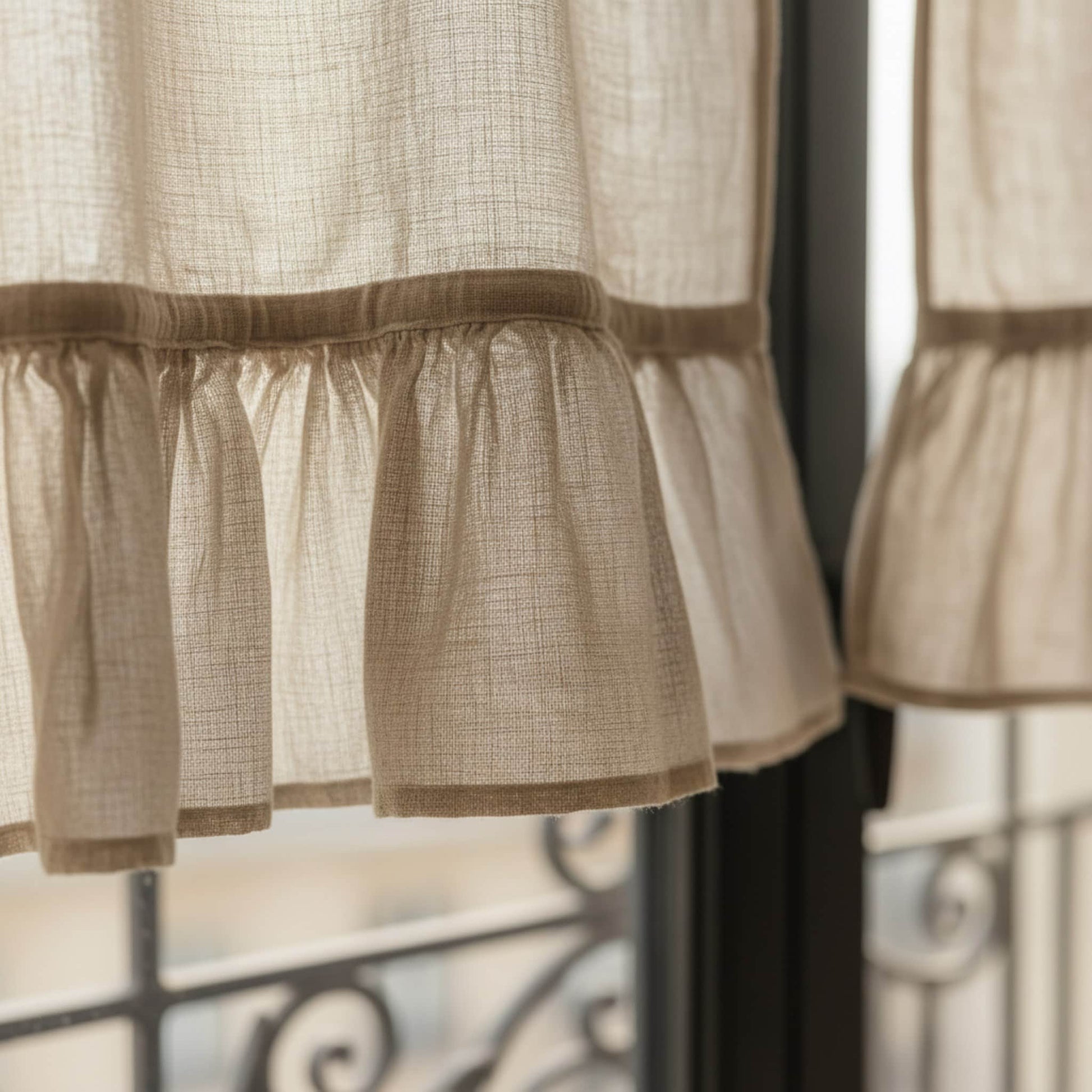 Ruffled Linen Cafe Curtain, Linen Cafe Curtains For Kitchen​