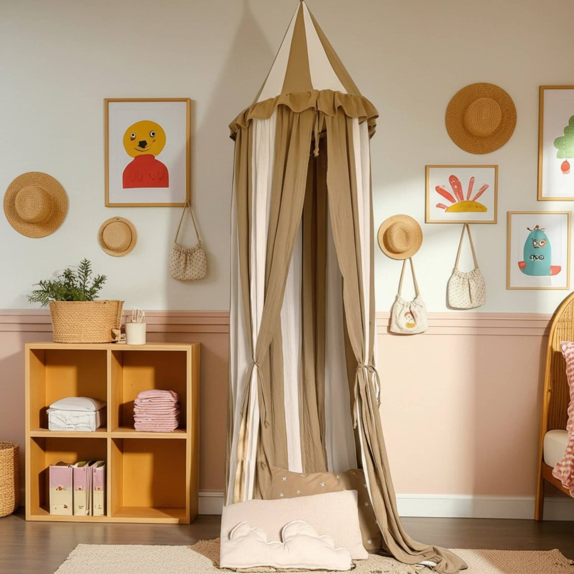 Ruffled Linen Canopy, Circus Hanging Bed Canopy​