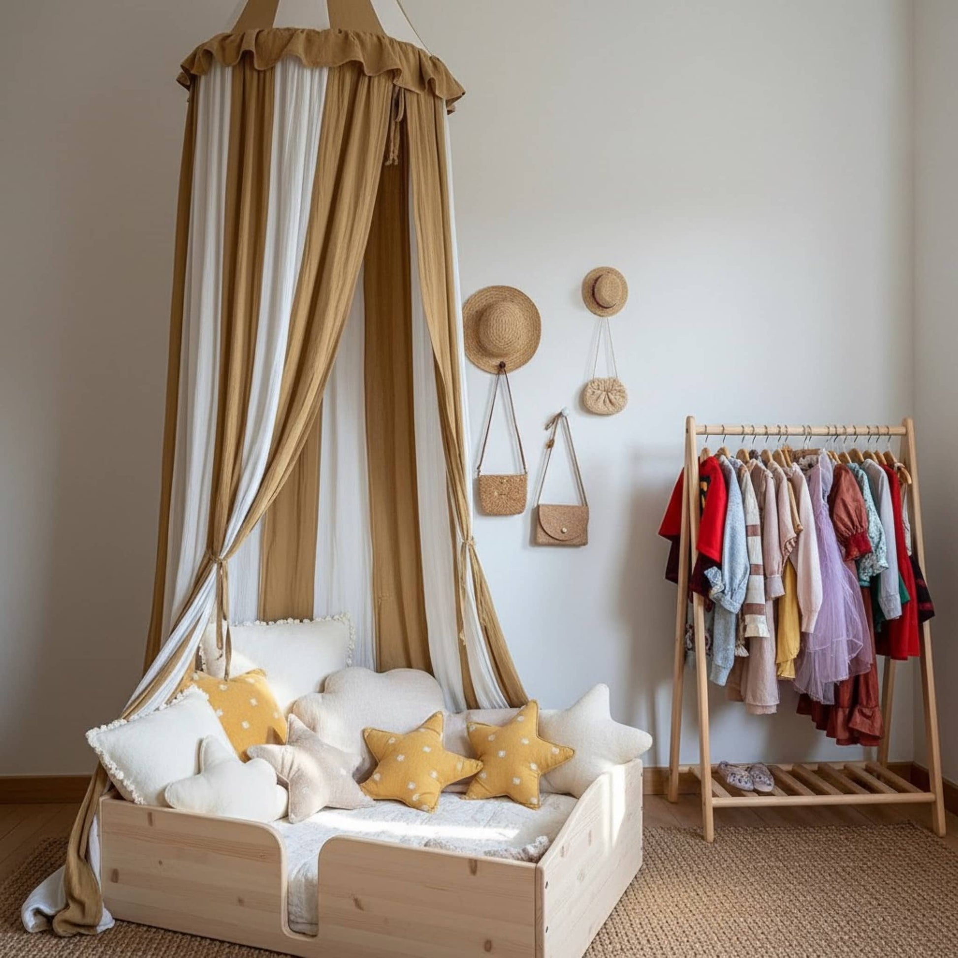 Ruffled Linen Canopy, Circus Hanging Bed Canopy​