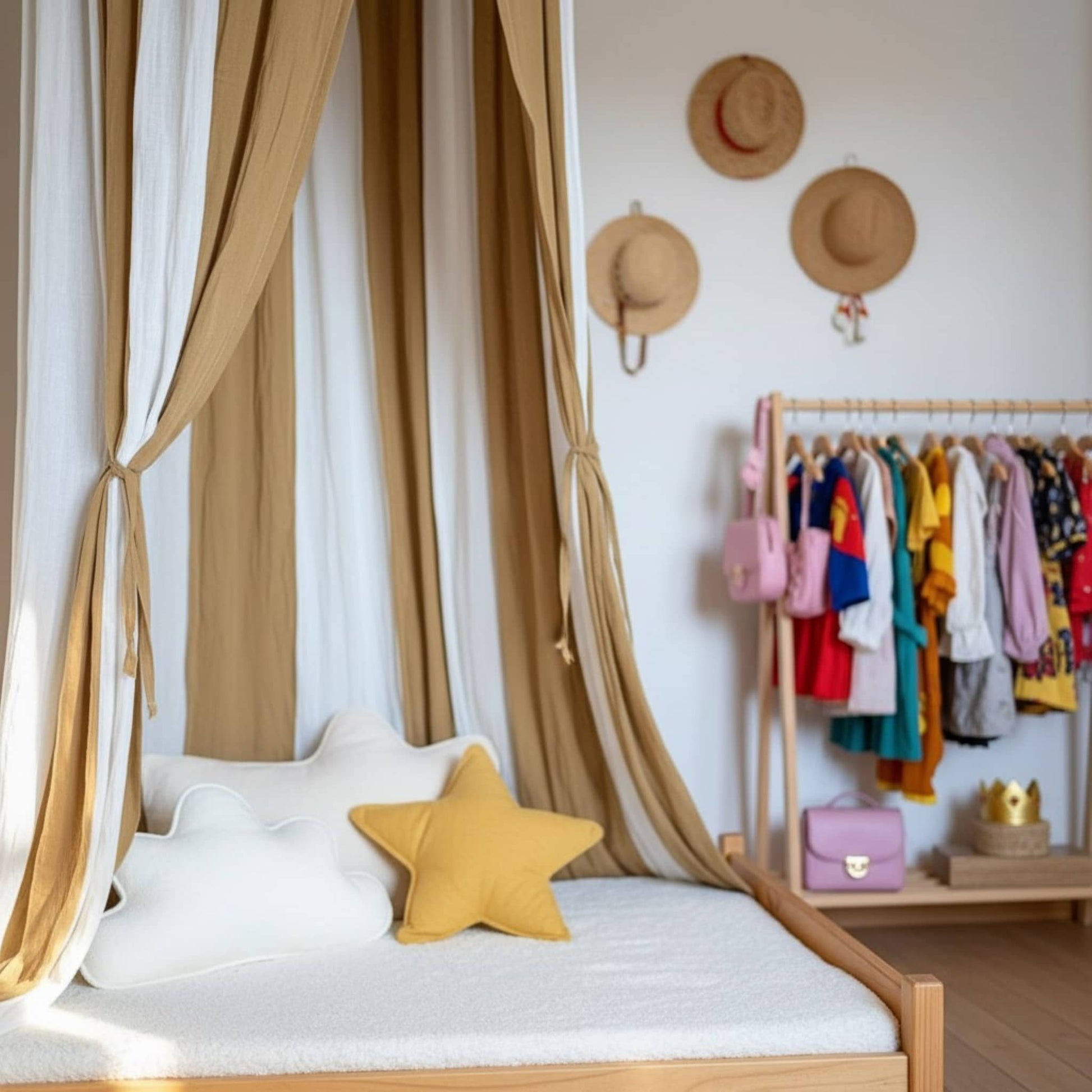 Ruffled Linen Canopy, Circus Hanging Bed Canopy​