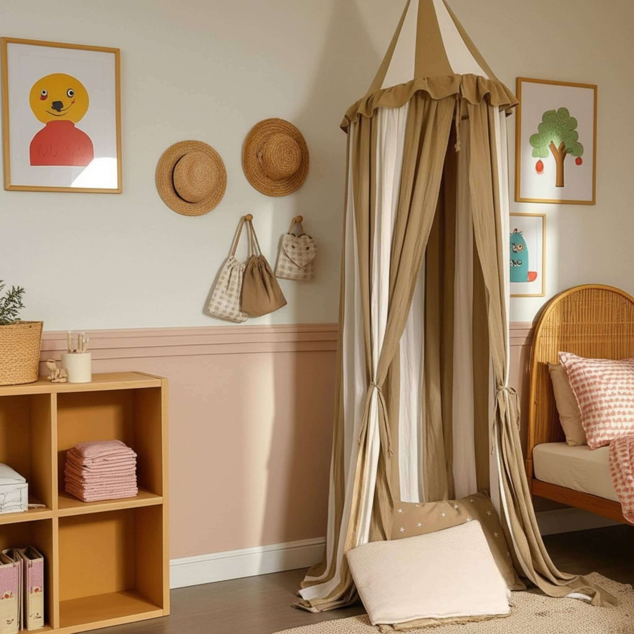 Ruffled Linen Canopy, Circus Hanging Bed Canopy​