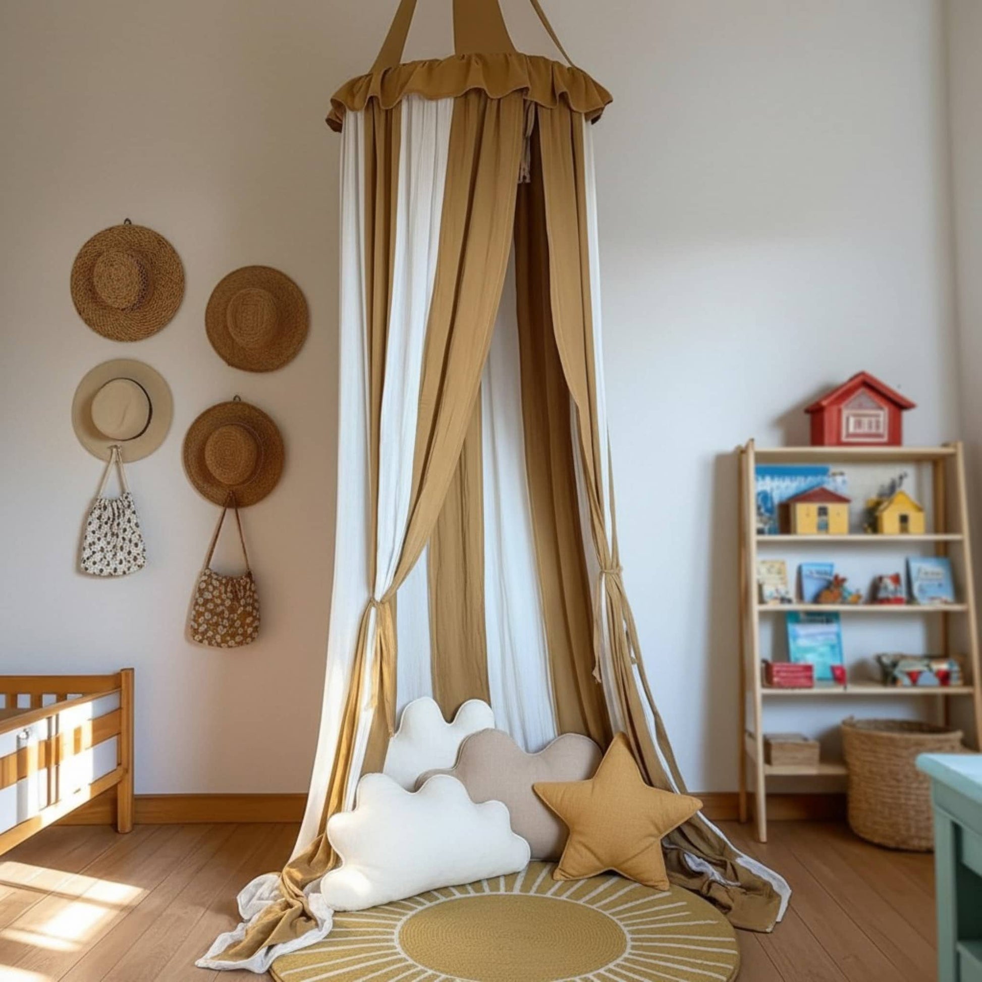Ruffled Linen Canopy, Circus Hanging Bed Canopy​