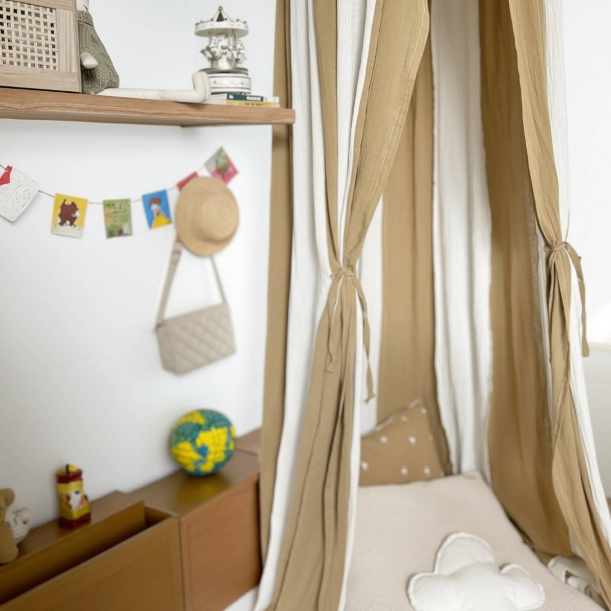 Ruffled Linen Canopy, Circus Hanging Bed Canopy​