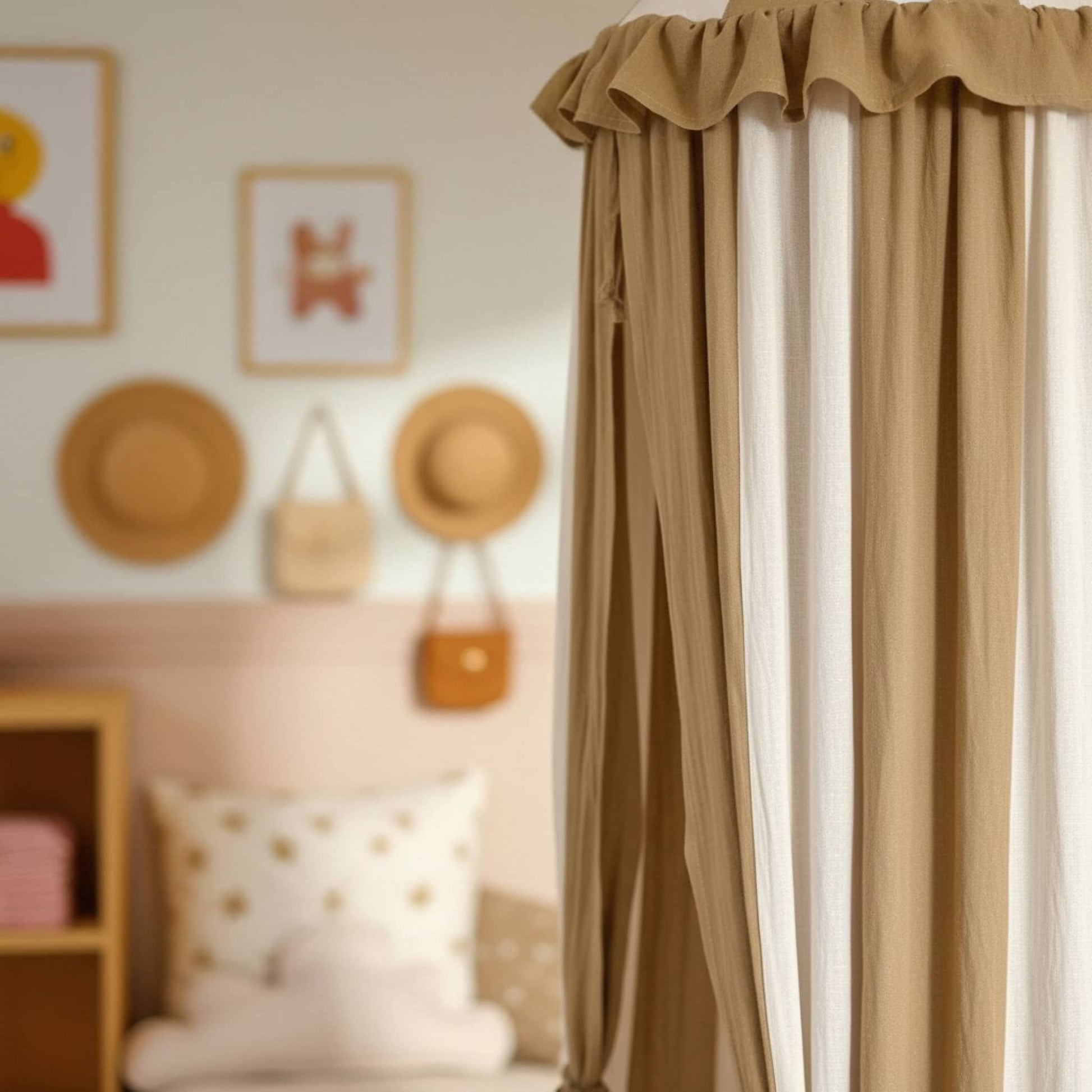 Ruffled Linen Canopy, Circus Hanging Bed Canopy​