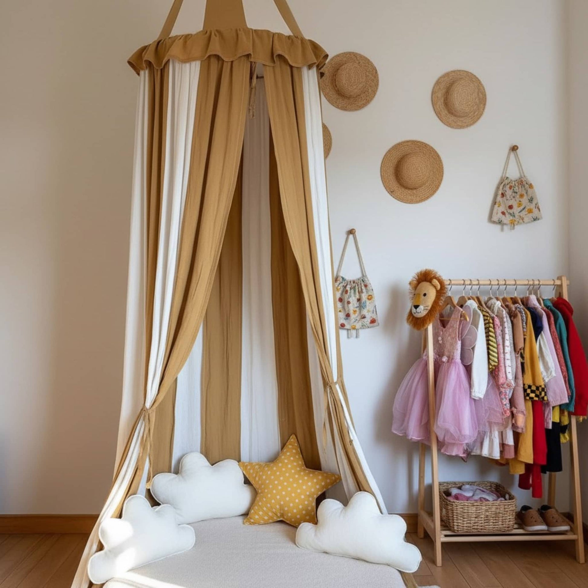 Ruffled Linen Canopy, Circus Hanging Bed Canopy​