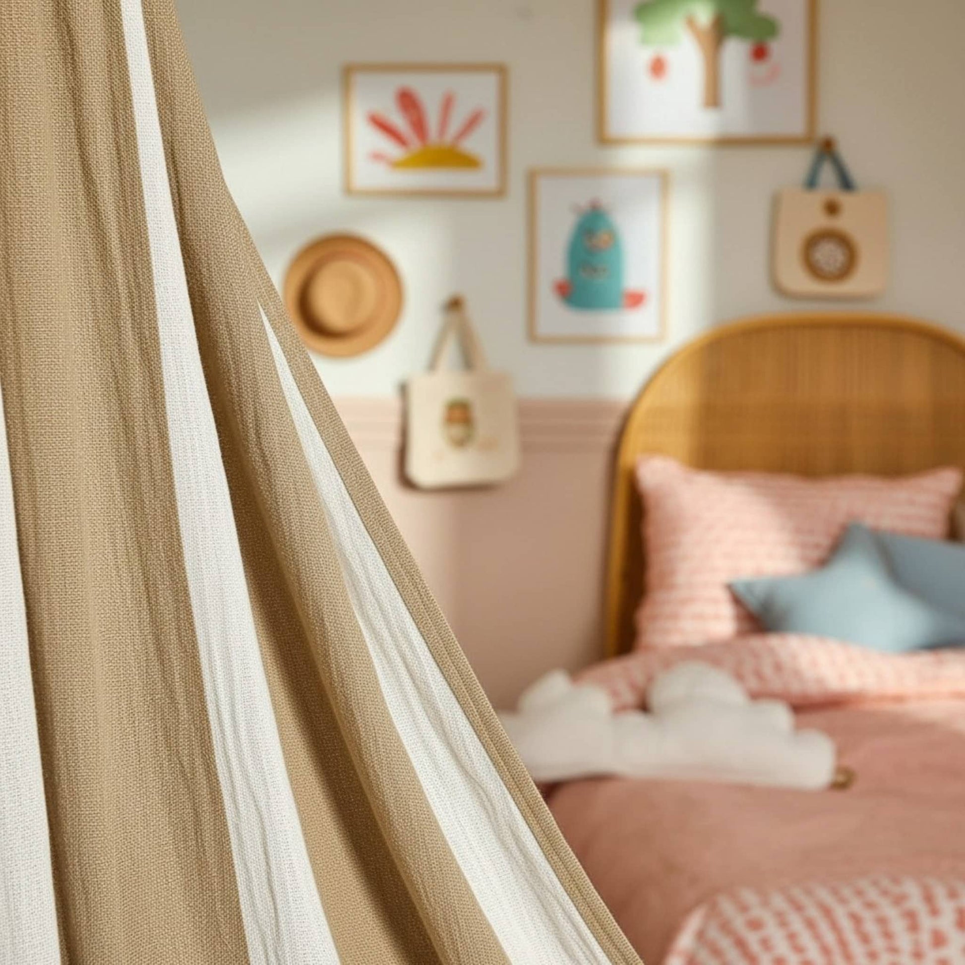 Ruffled Linen Canopy, Circus Hanging Bed Canopy​