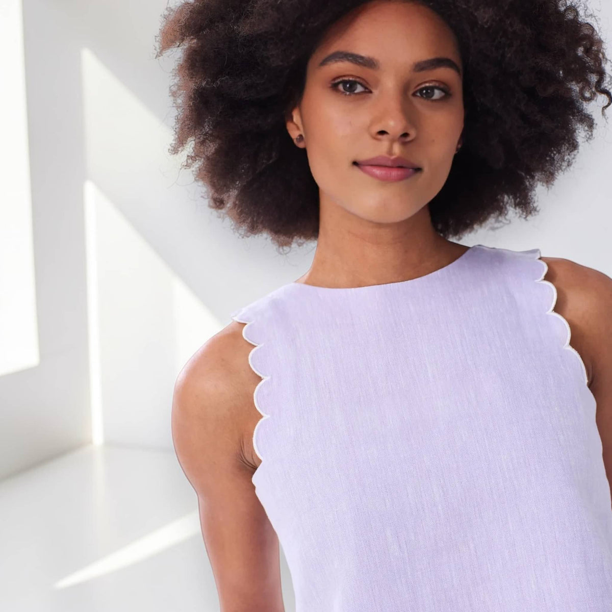 Scalloped Tank Top, Sleeveless Linen Top