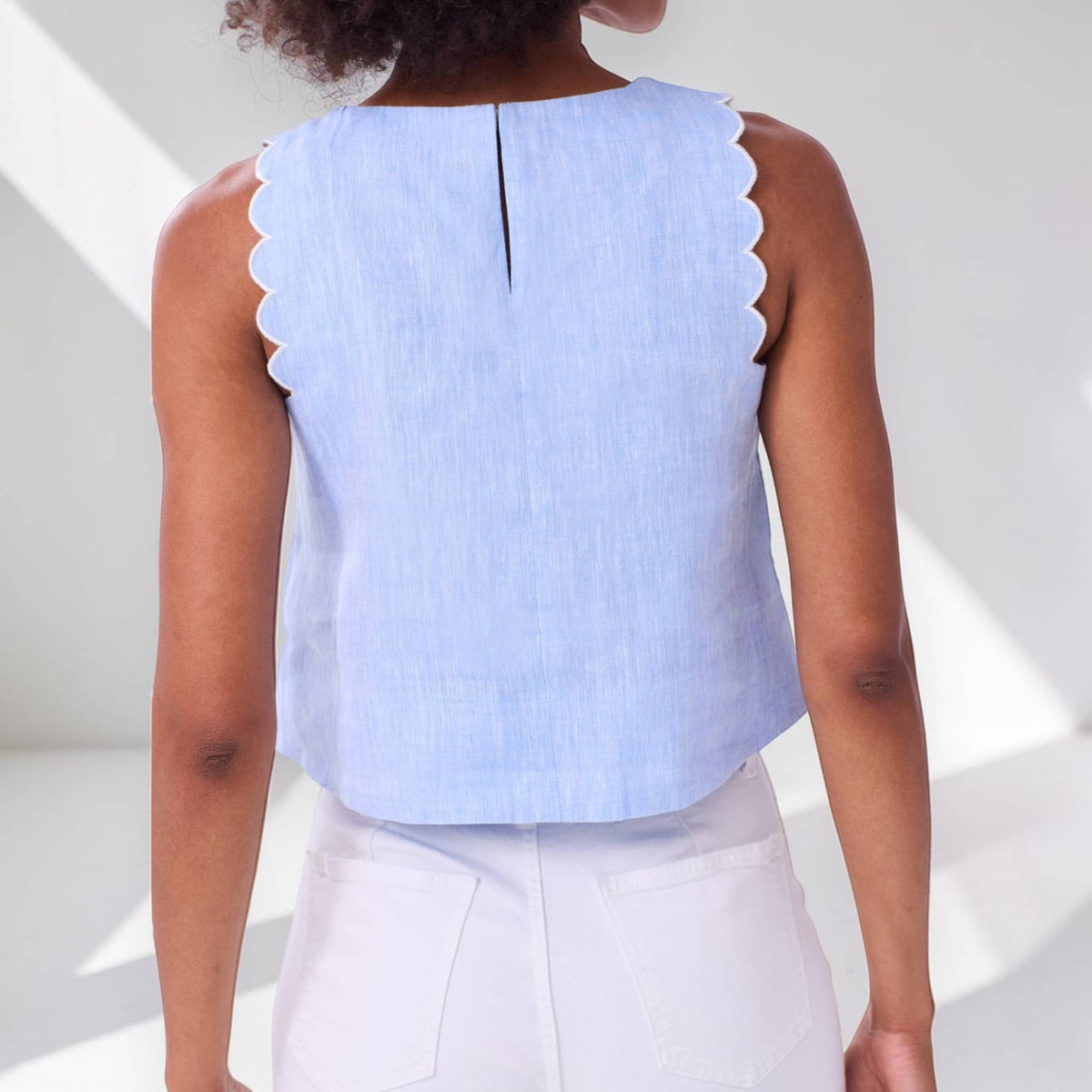 Scalloped Tank Top, Sleeveless Linen Top