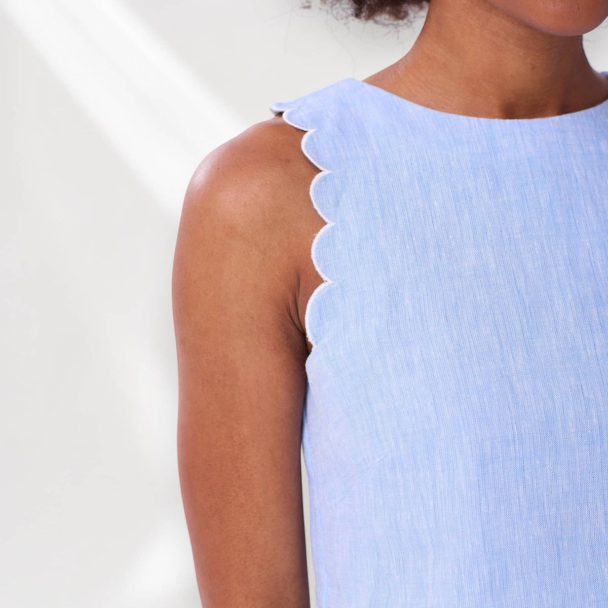 Scalloped Tank Top, Sleeveless Linen Top