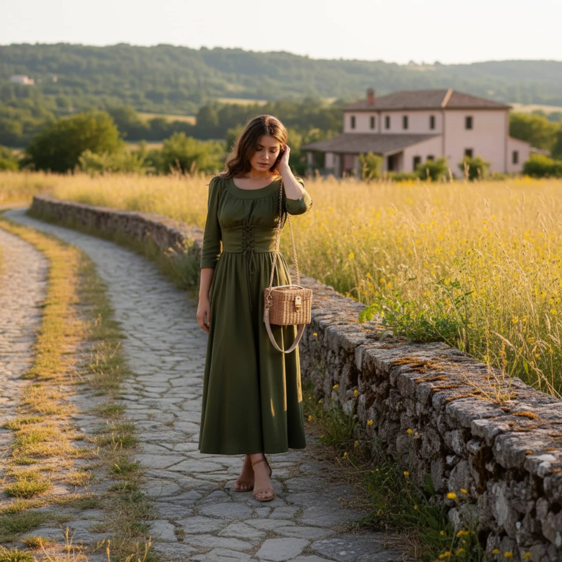 Scoop Neck Linen Maxi Dress, Corset Maxi Dress