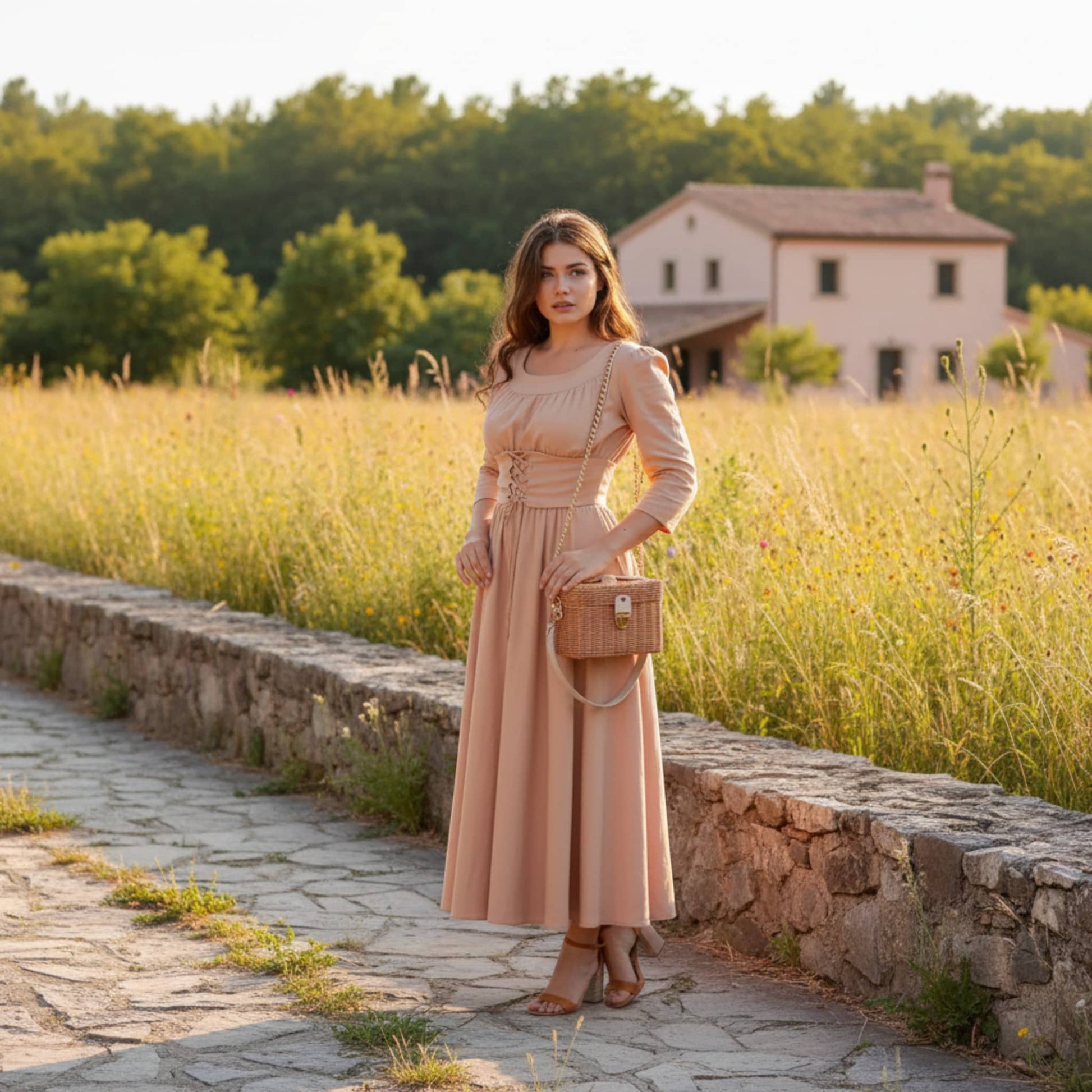 Scoop Neck Linen Maxi Dress, Corset Maxi Dress