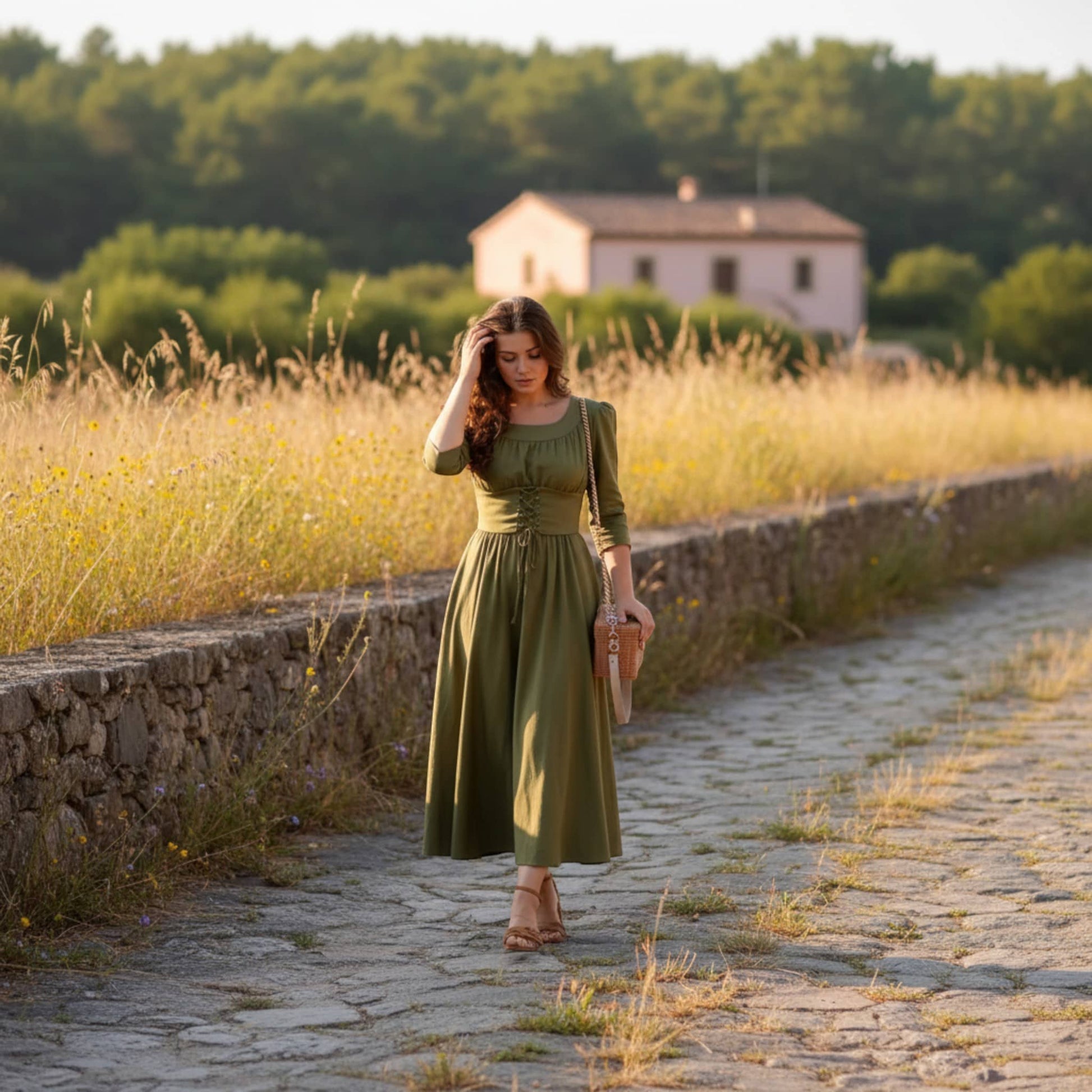 Scoop Neck Linen Maxi Dress, Corset Maxi Dress