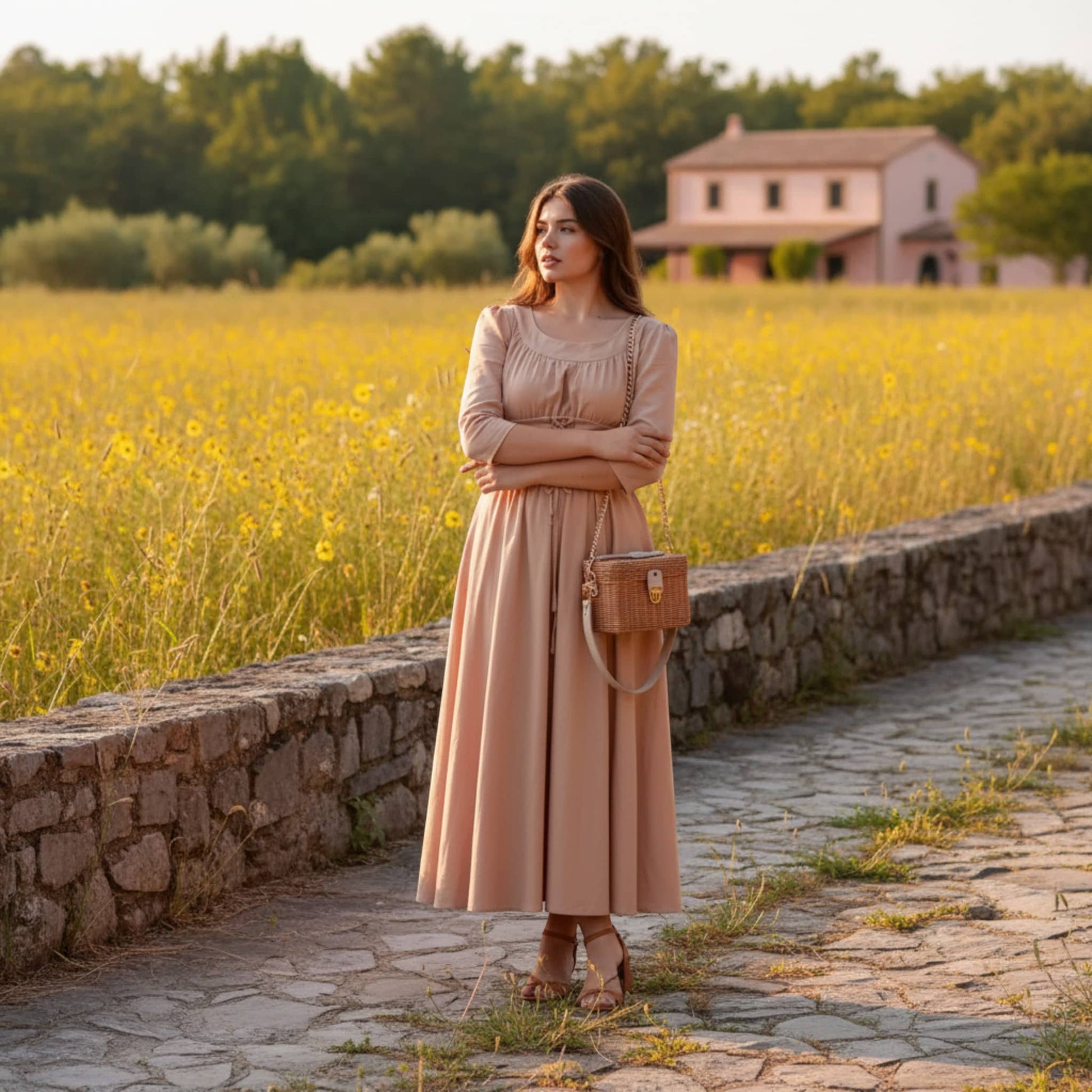 Scoop Neck Linen Maxi Dress, Corset Maxi Dress