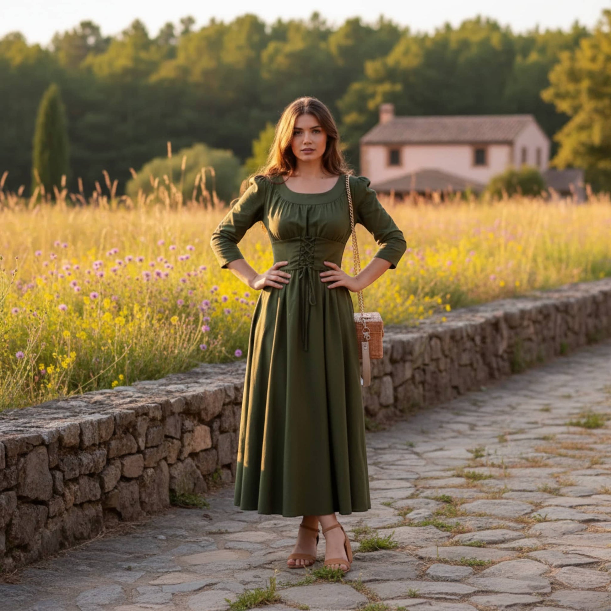 Scoop Neck Linen Maxi Dress, Corset Maxi Dress