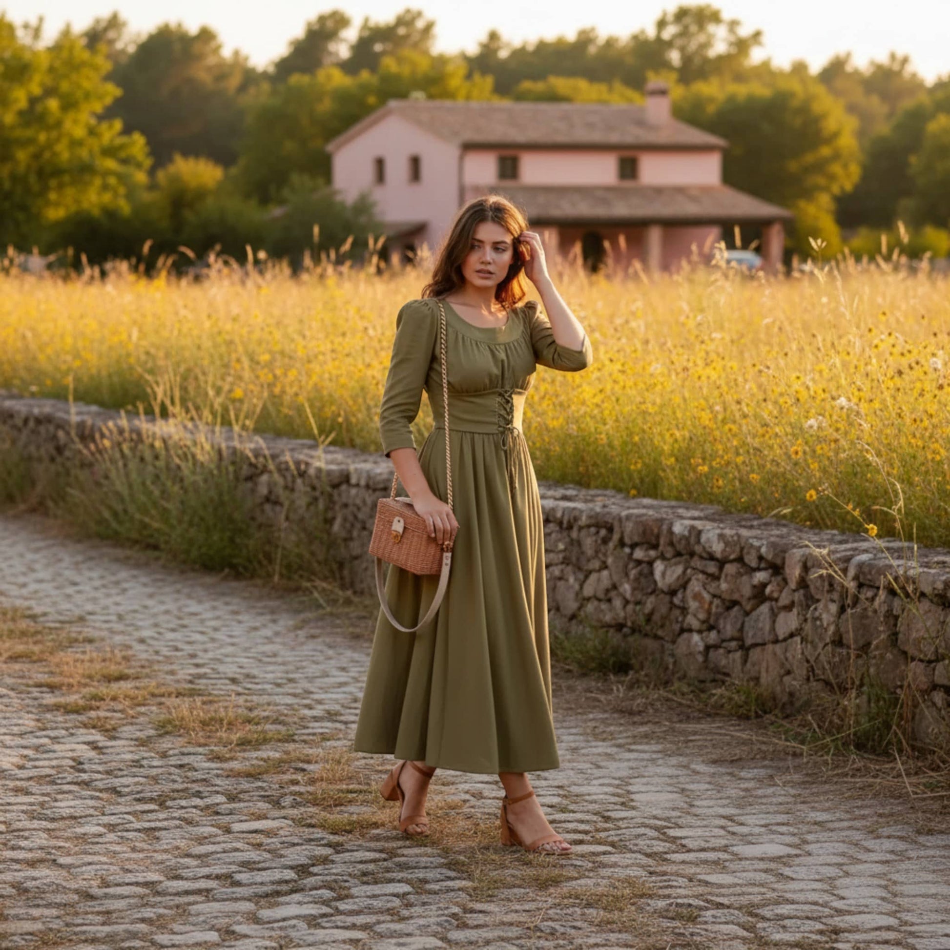 Scoop Neck Linen Maxi Dress, Corset Maxi Dress