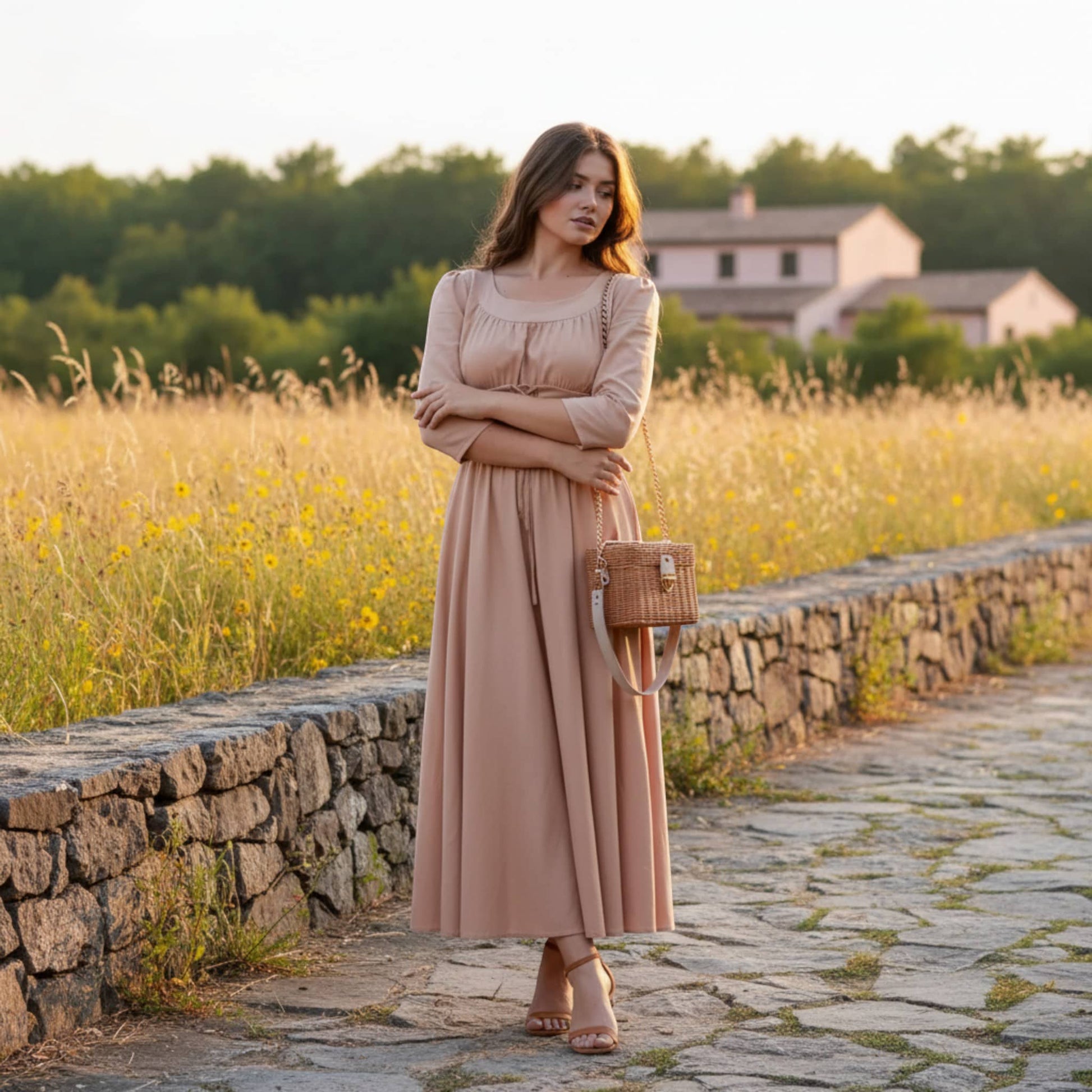 Scoop Neck Linen Maxi Dress, Corset Maxi Dress