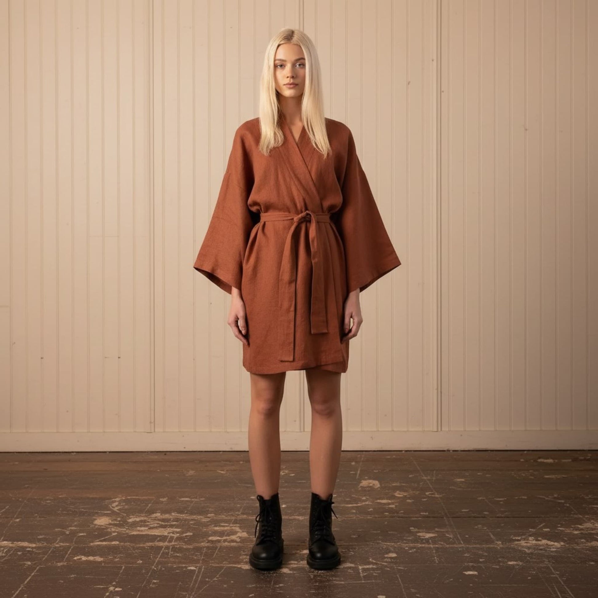 Short Linen Kimono Robe, Linen Robe Womens