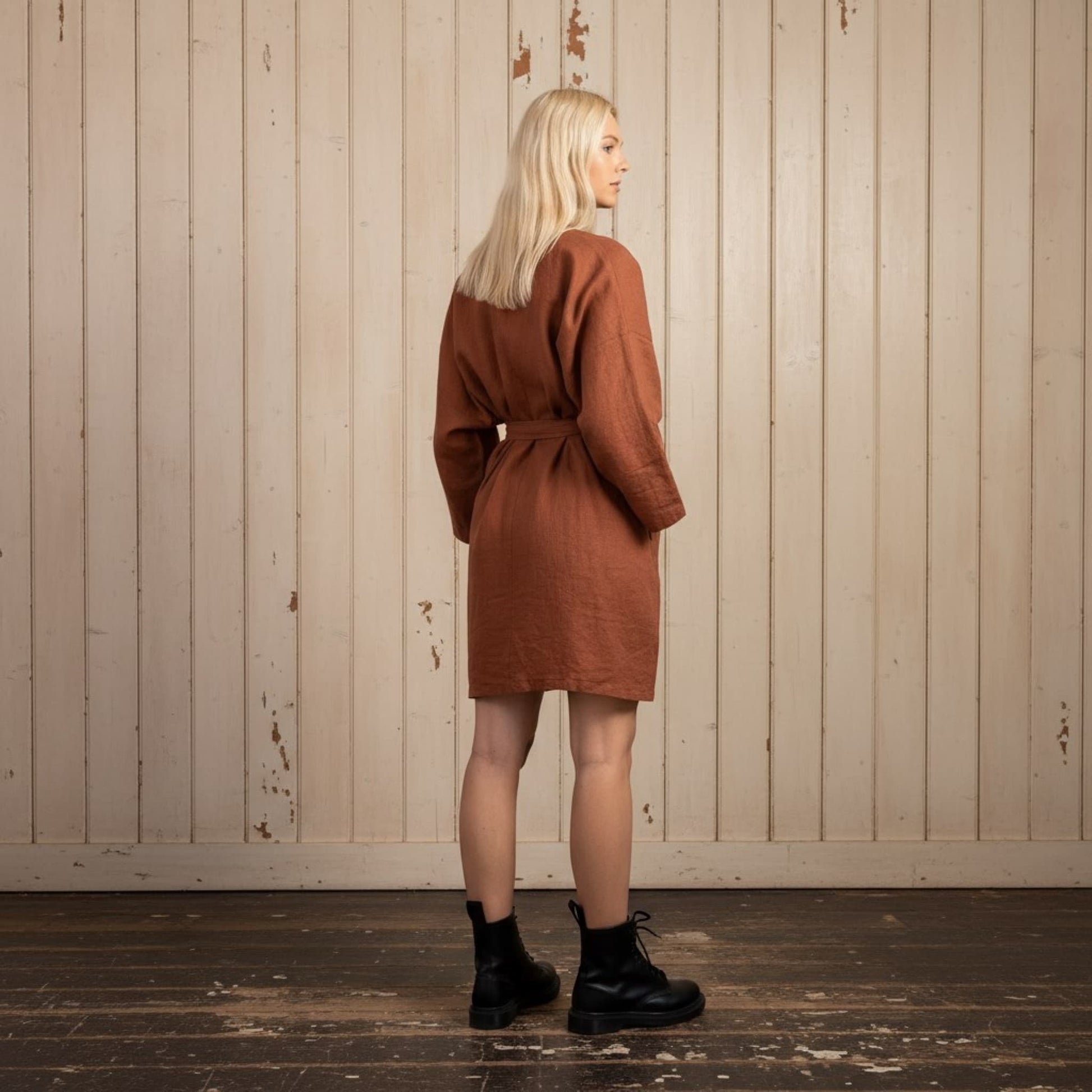 Short Linen Kimono Robe, Linen Robe Womens