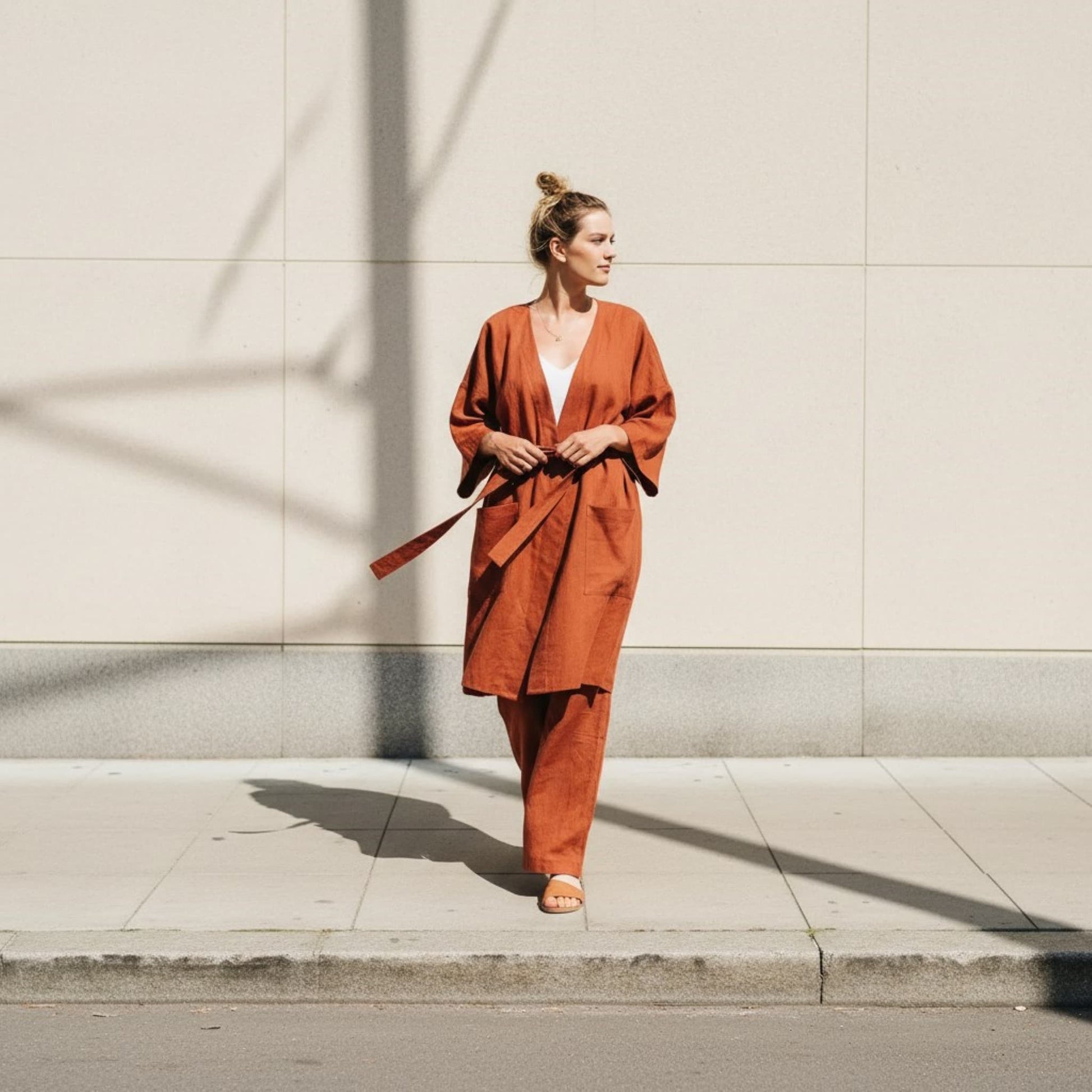 Short Linen Robe, Linen Kimono Robe