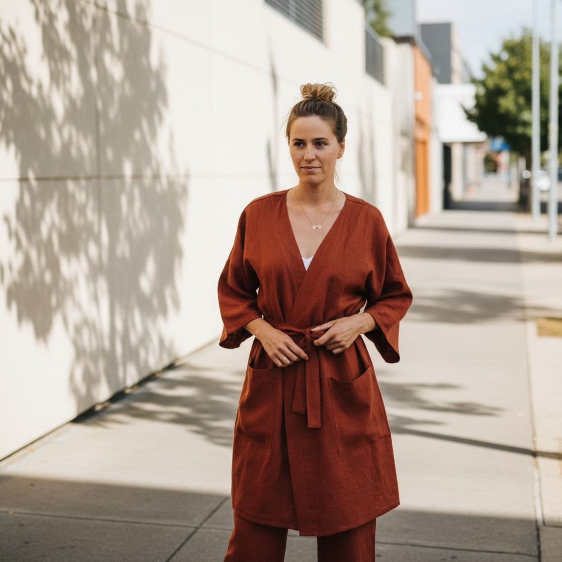 Short Linen Robe, Linen Kimono Robe