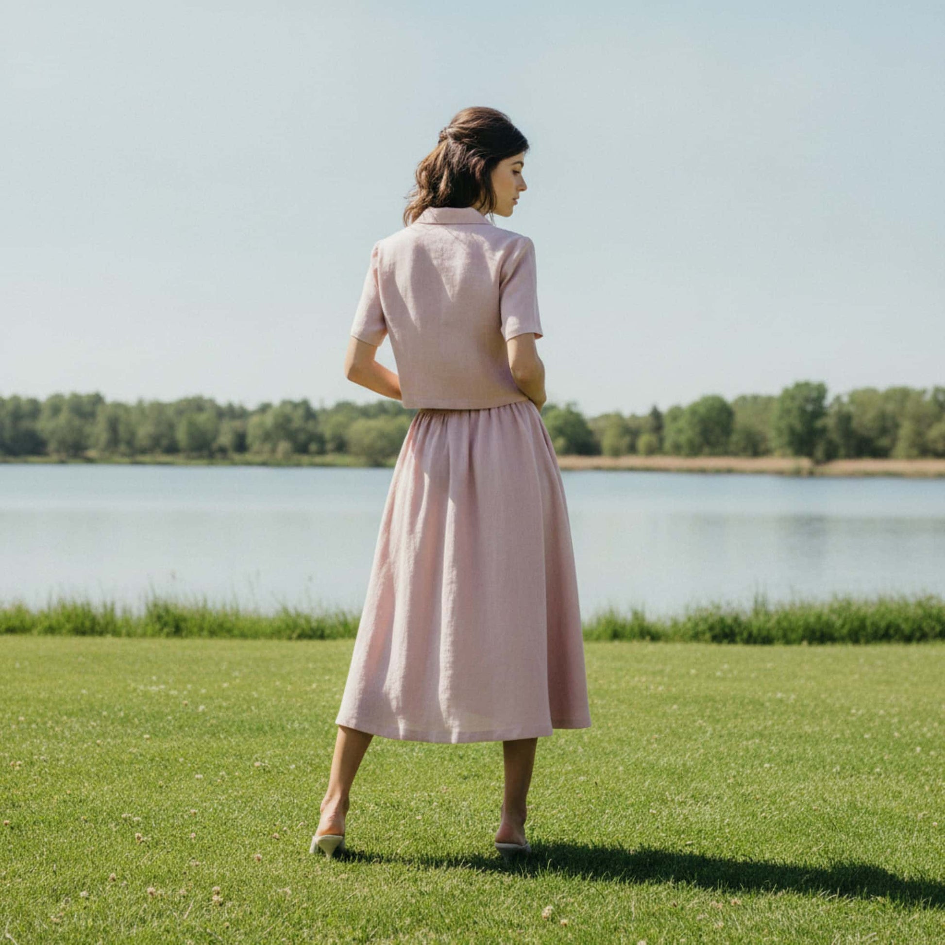 Short Sleeve Cropped Linen Shirt, Tie-Front Hem