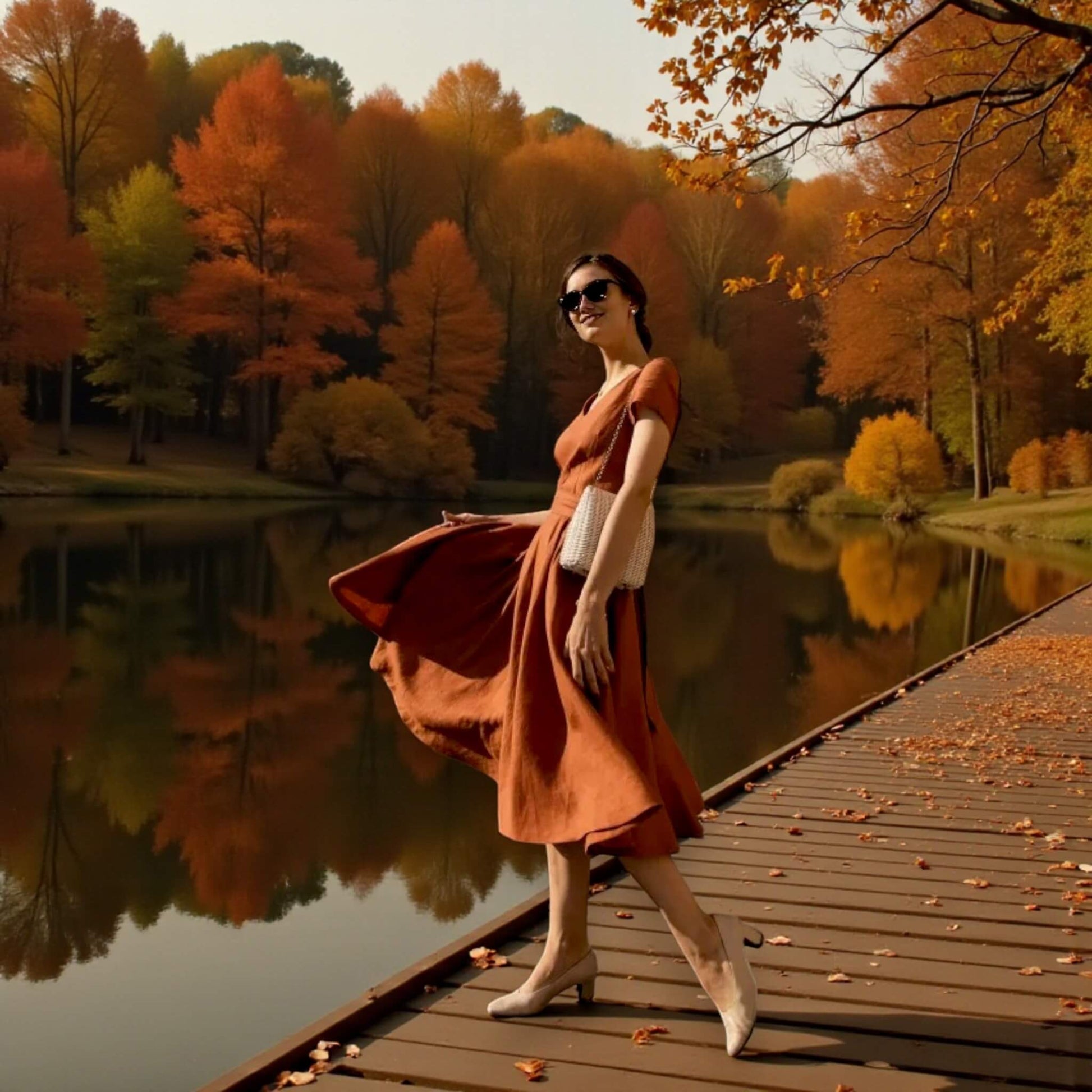 Short Sleeve Linen Midi Dress, V Neck Midi Dress