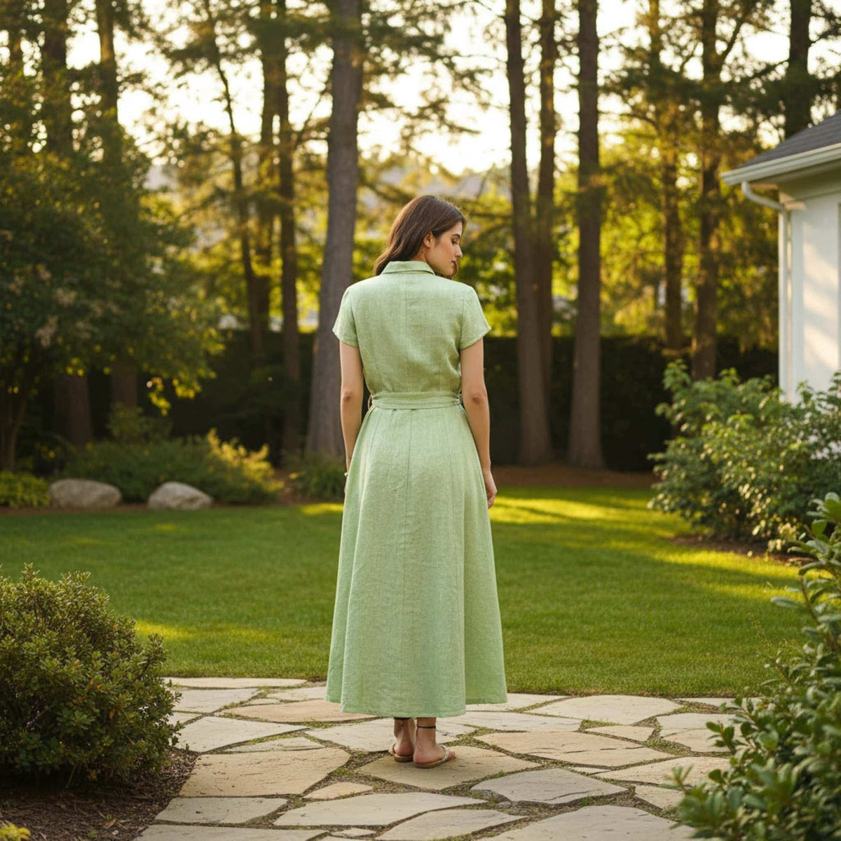 Short Sleeve Linen Shirt Dress, Button Down Maxi Dress