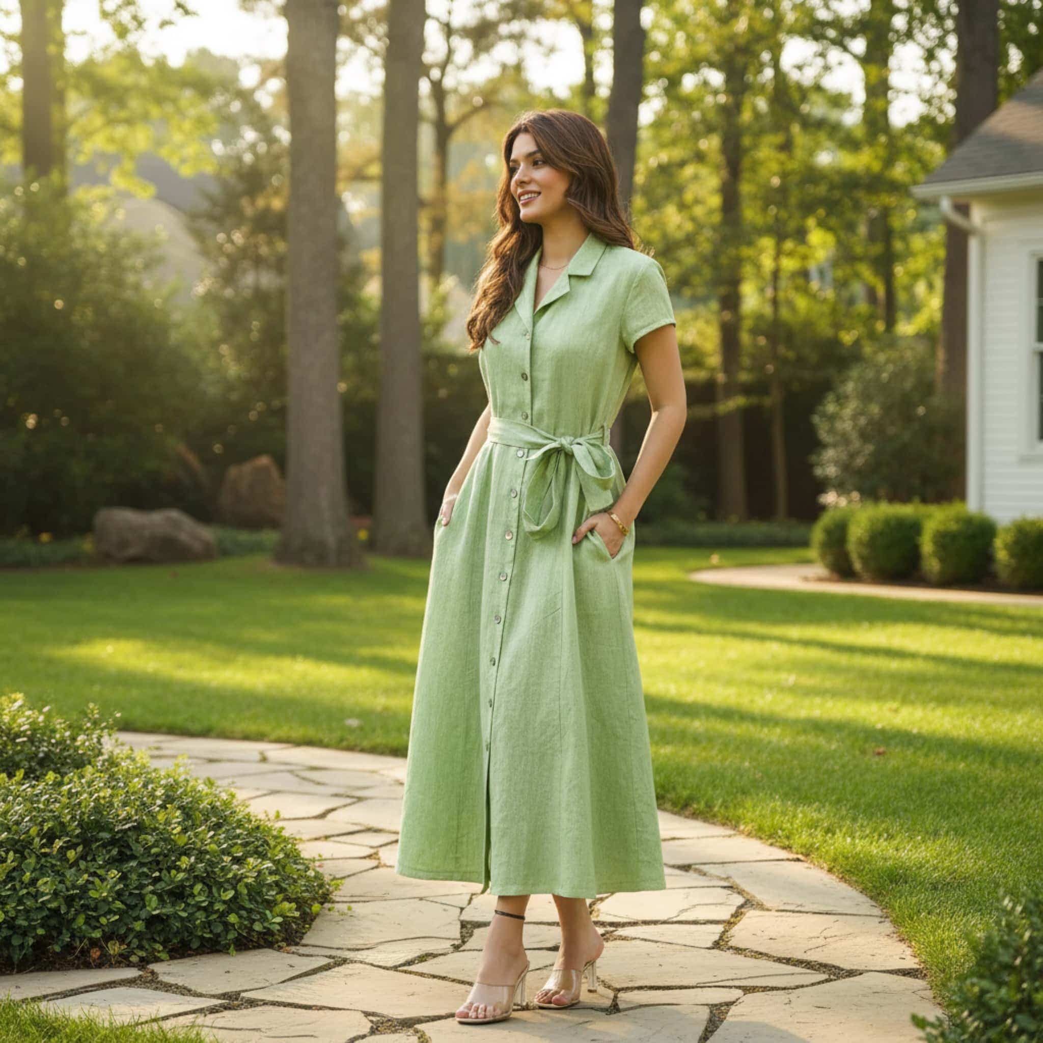 Short Sleeve Linen Shirt Dress, Button Down Maxi Dress