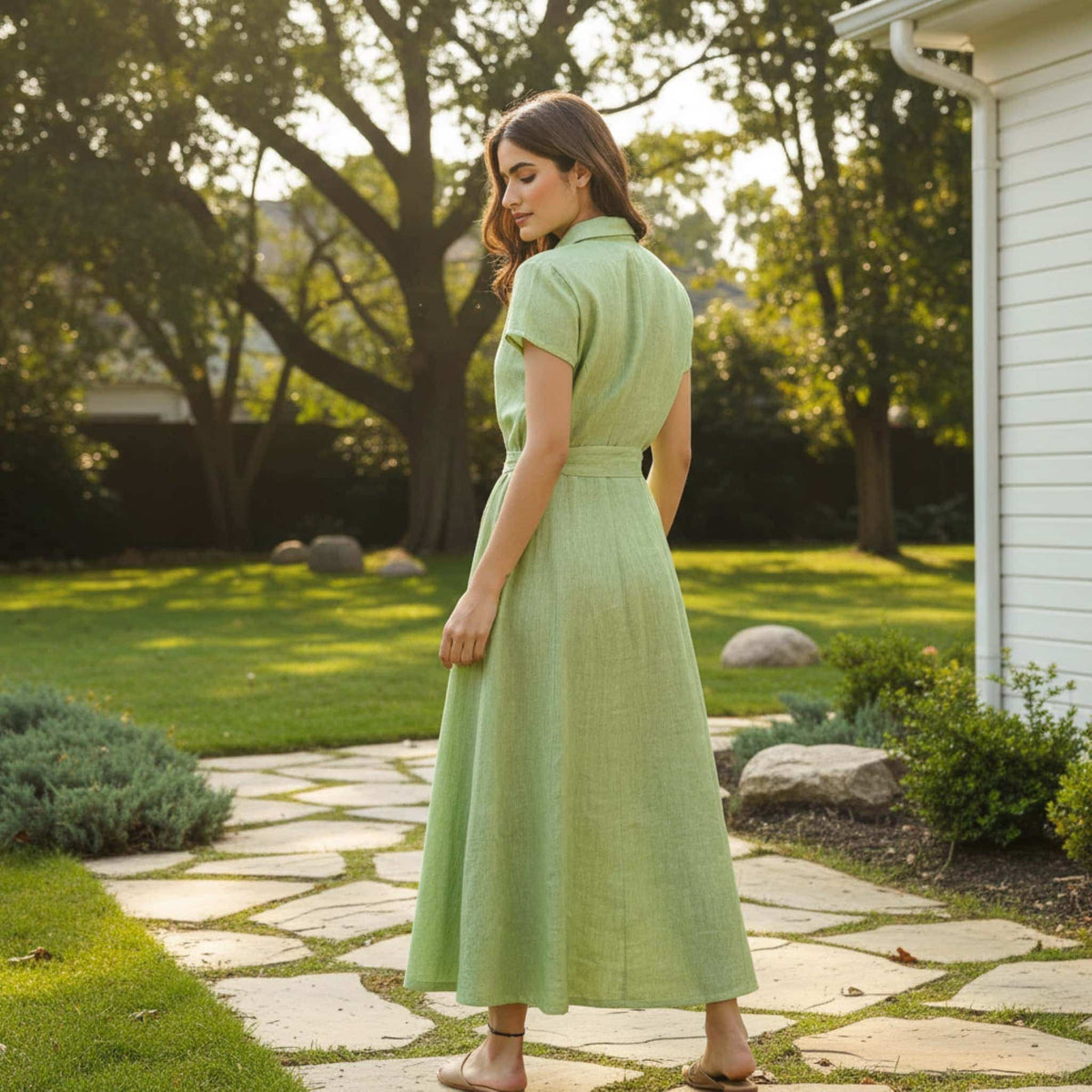Short Sleeve Linen Shirt Dress, Button Down Maxi Dress