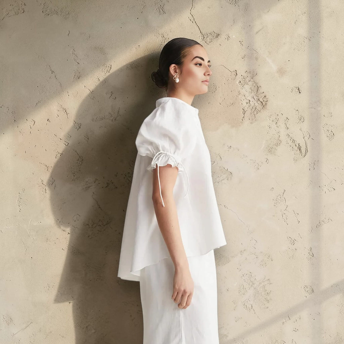 Short Sleeve Linen Shirt, Puff Sleeve Linen Blouse