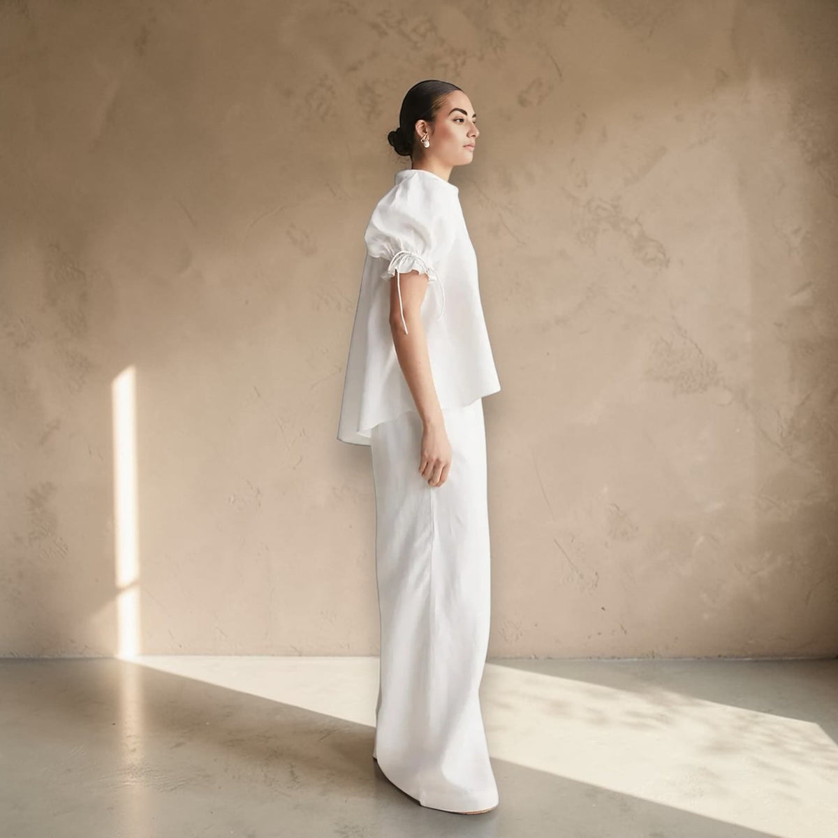 Short Sleeve Linen Shirt, Puff Sleeve Linen Blouse