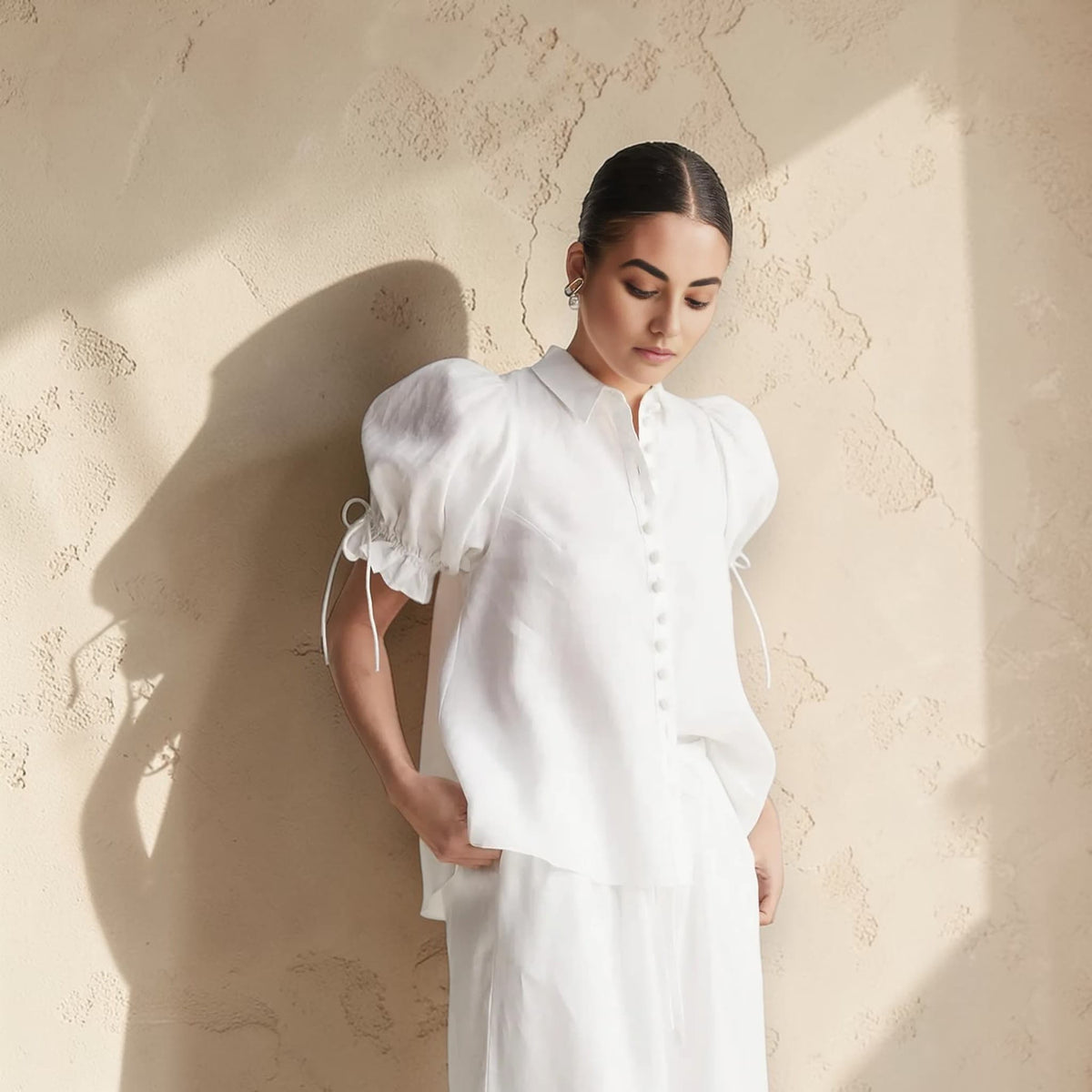 Short Sleeve Linen Shirt, Puff Sleeve Linen Blouse