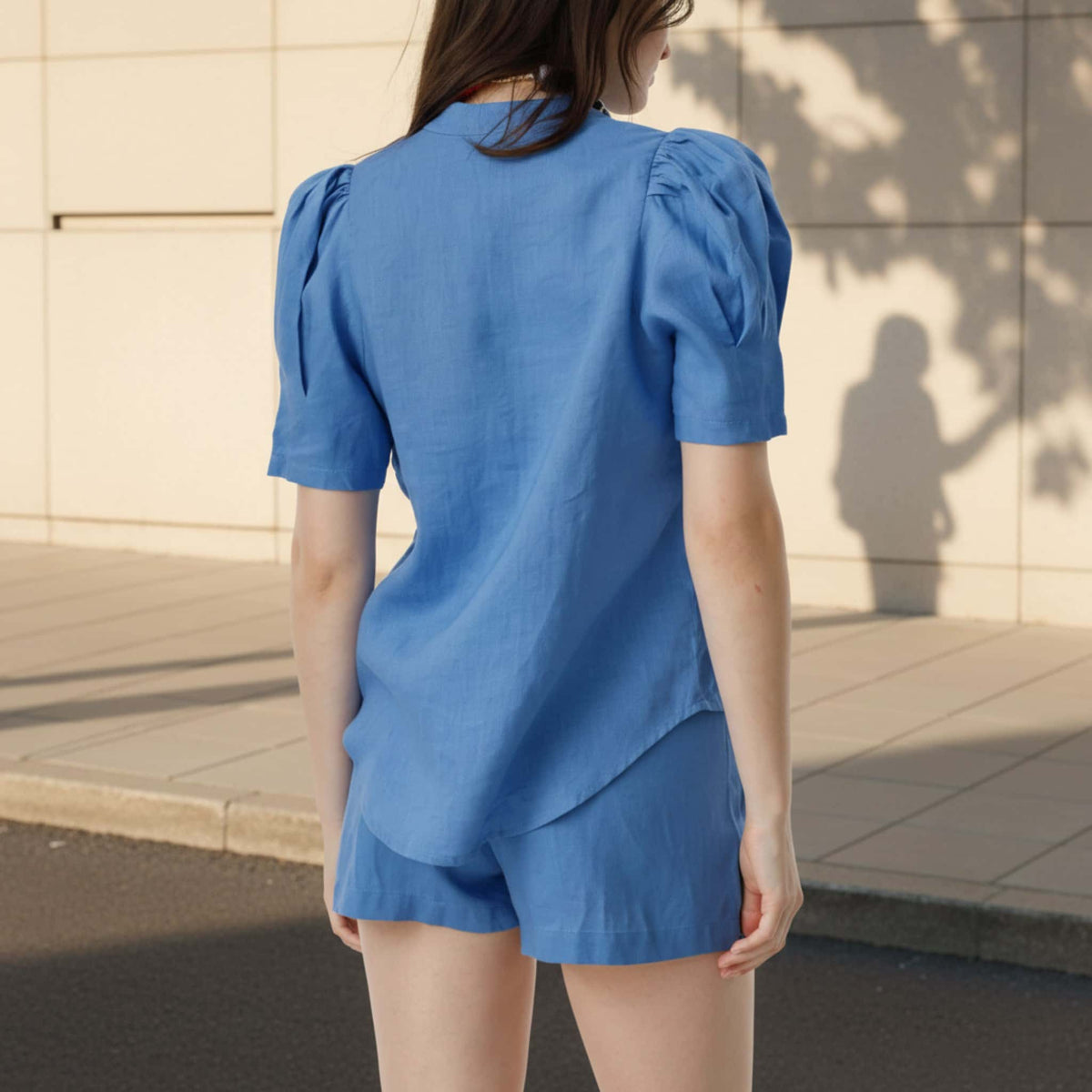 Short Sleeve Linen Shirt, Puff Sleeve Linen Top