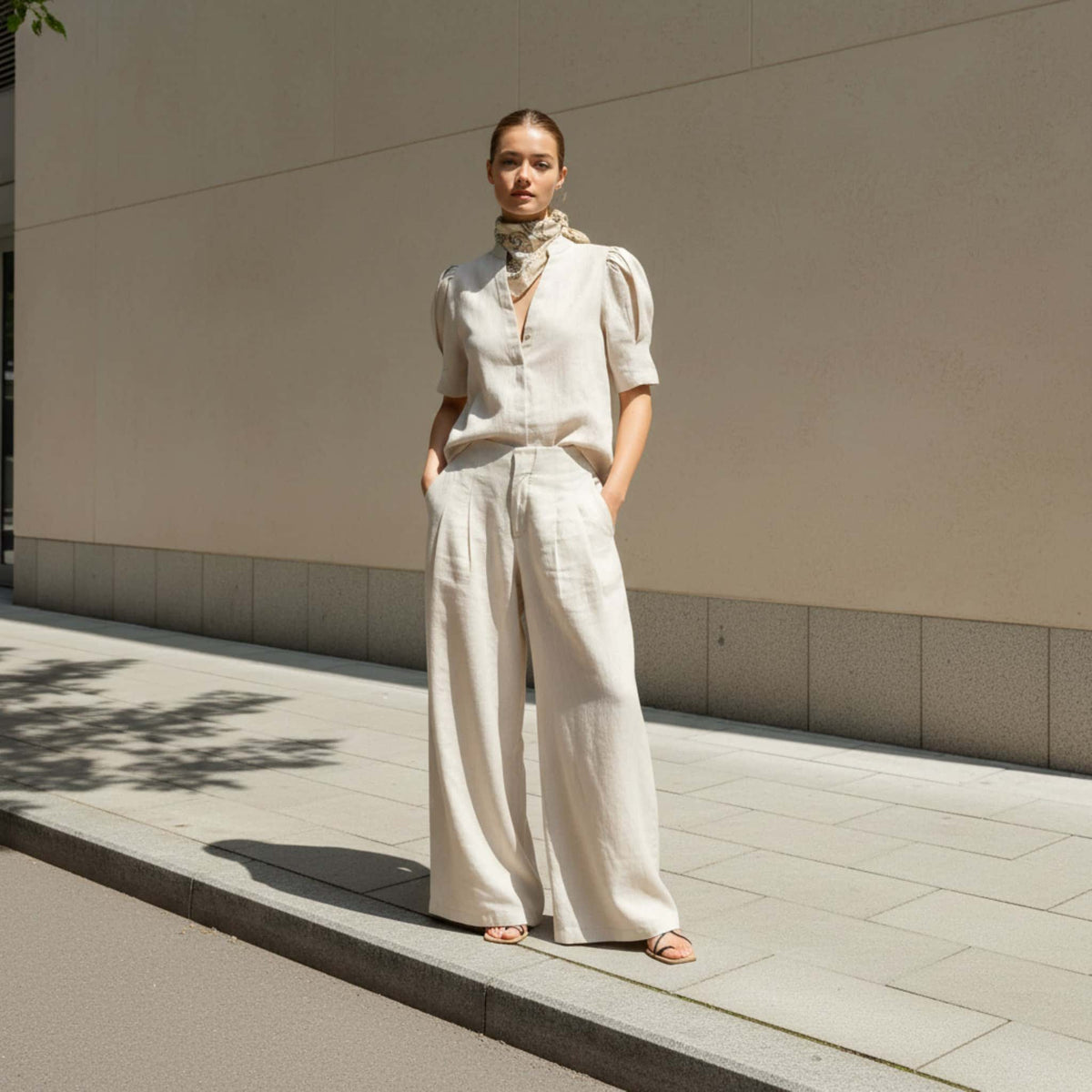 Short Sleeve Linen Shirt, Puff Sleeve Linen Top