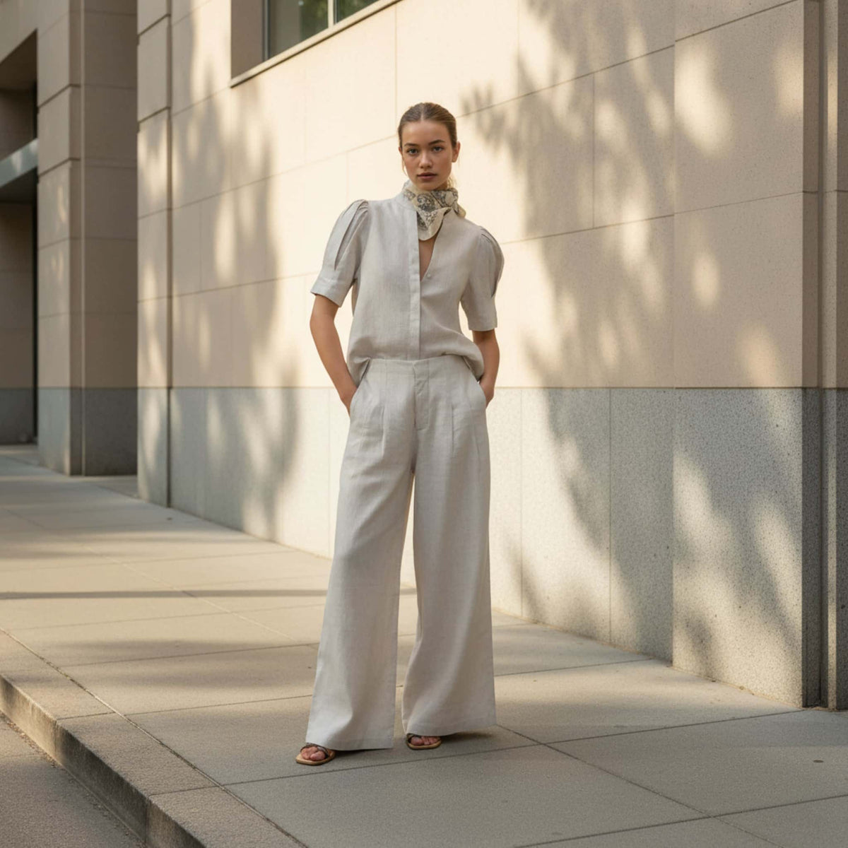 Short Sleeve Linen Shirt, Puff Sleeve Linen Top