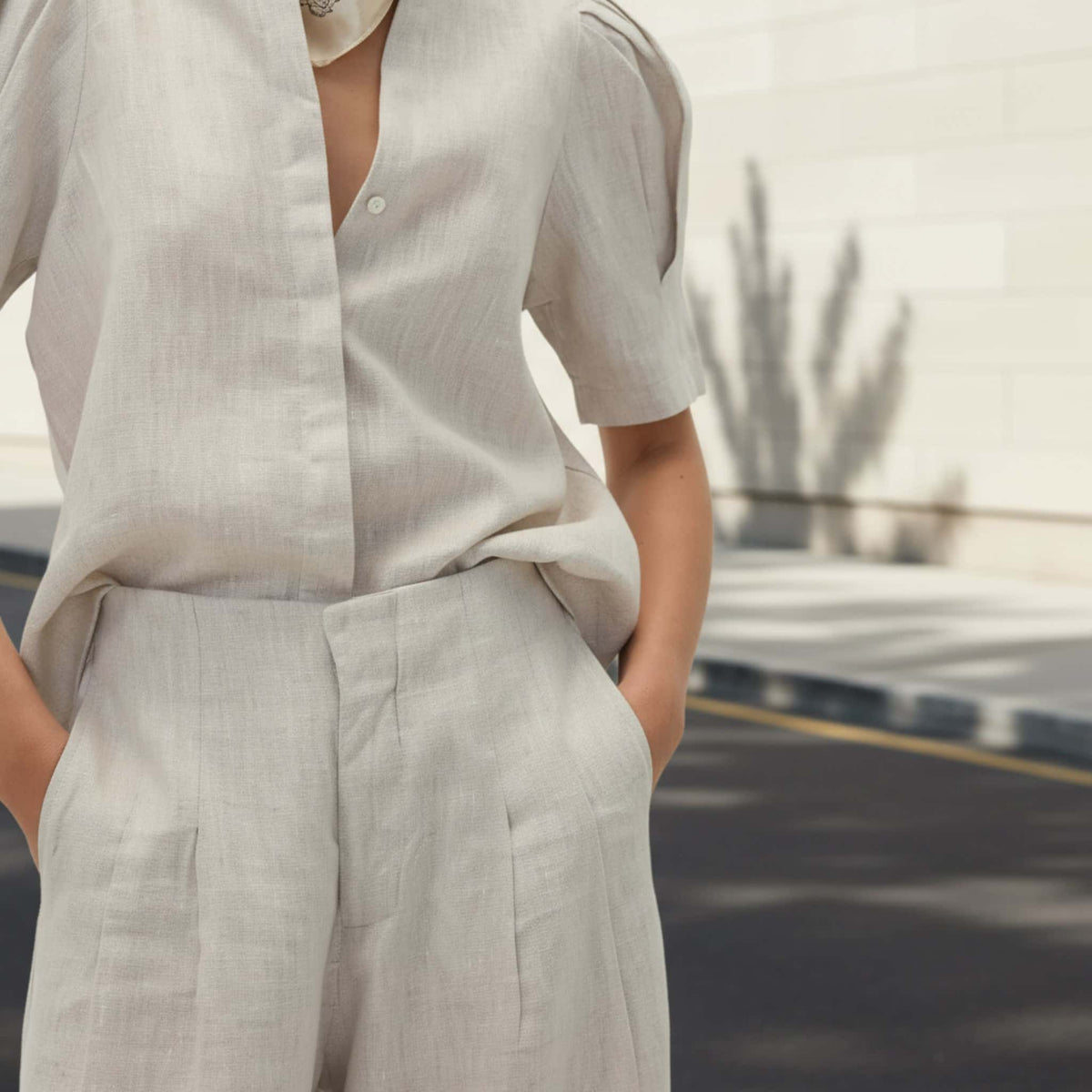 Short Sleeve Linen Shirt, Puff Sleeve Linen Top