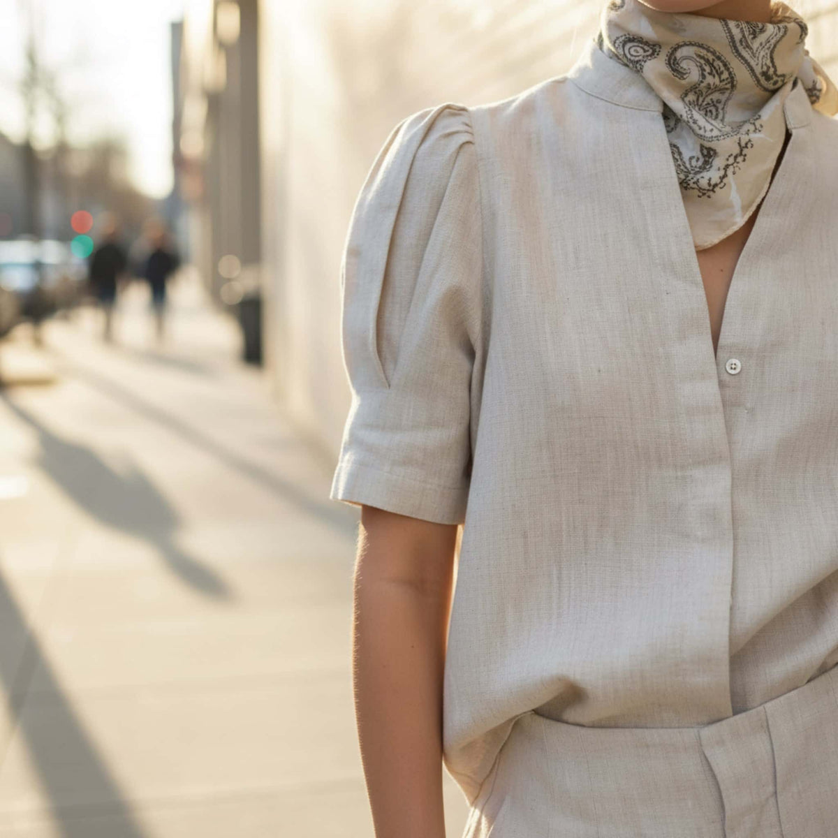 Short Sleeve Linen Shirt, Puff Sleeve Linen Top