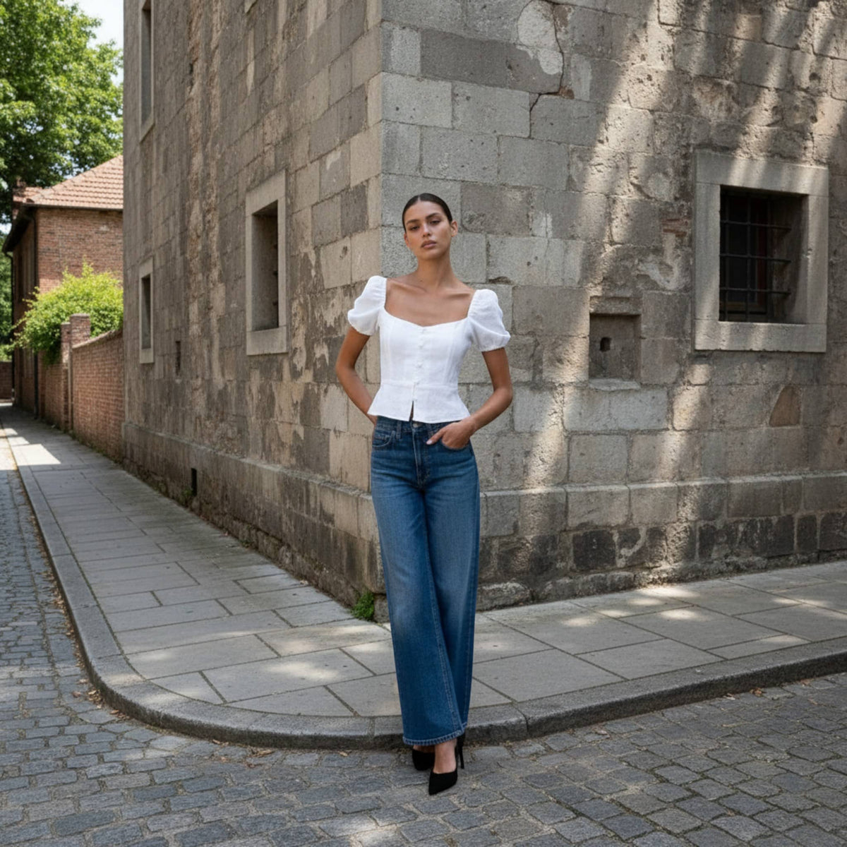 Short Sleeve Linen Top, Linen Peplum Top