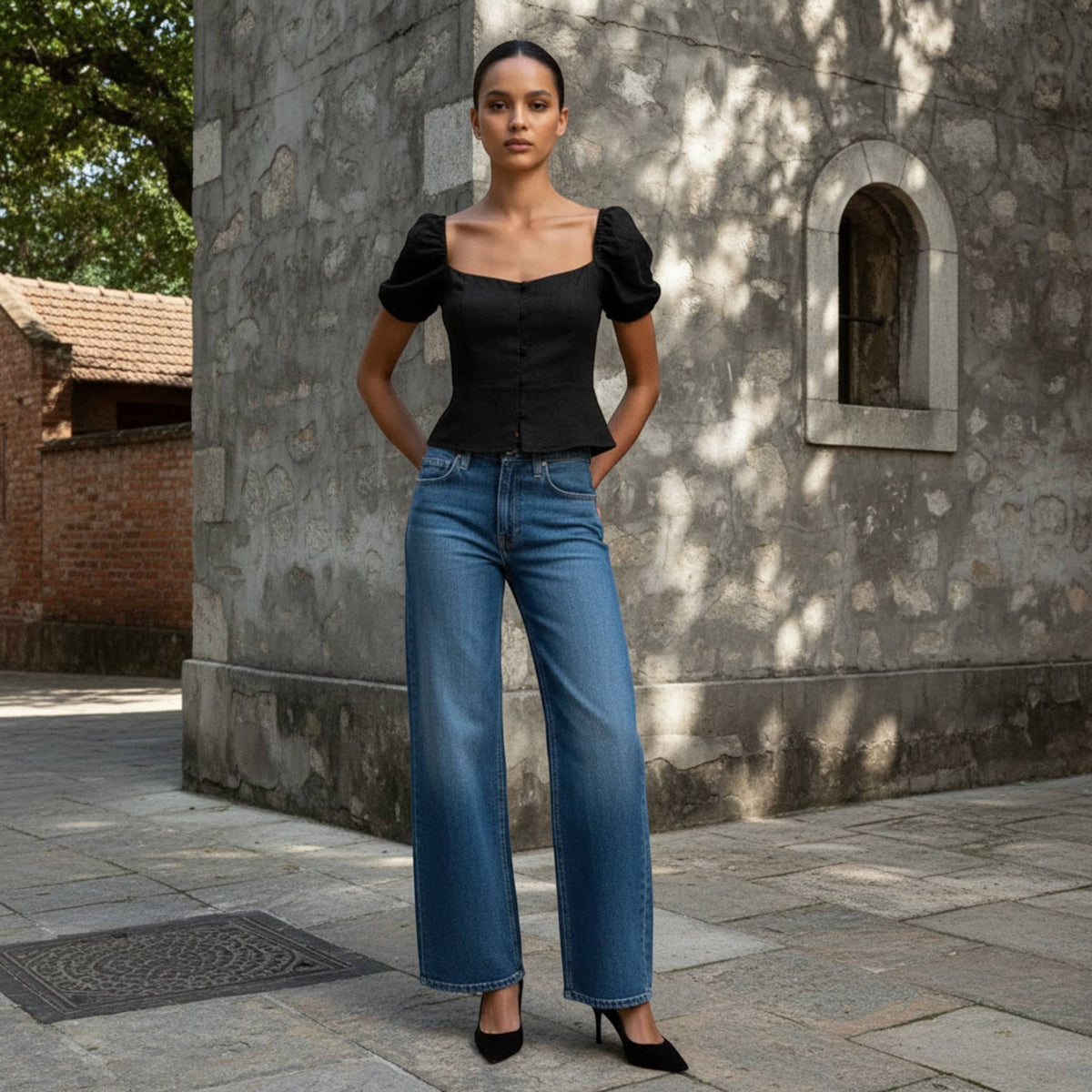 Short Sleeve Linen Top, Linen Peplum Top