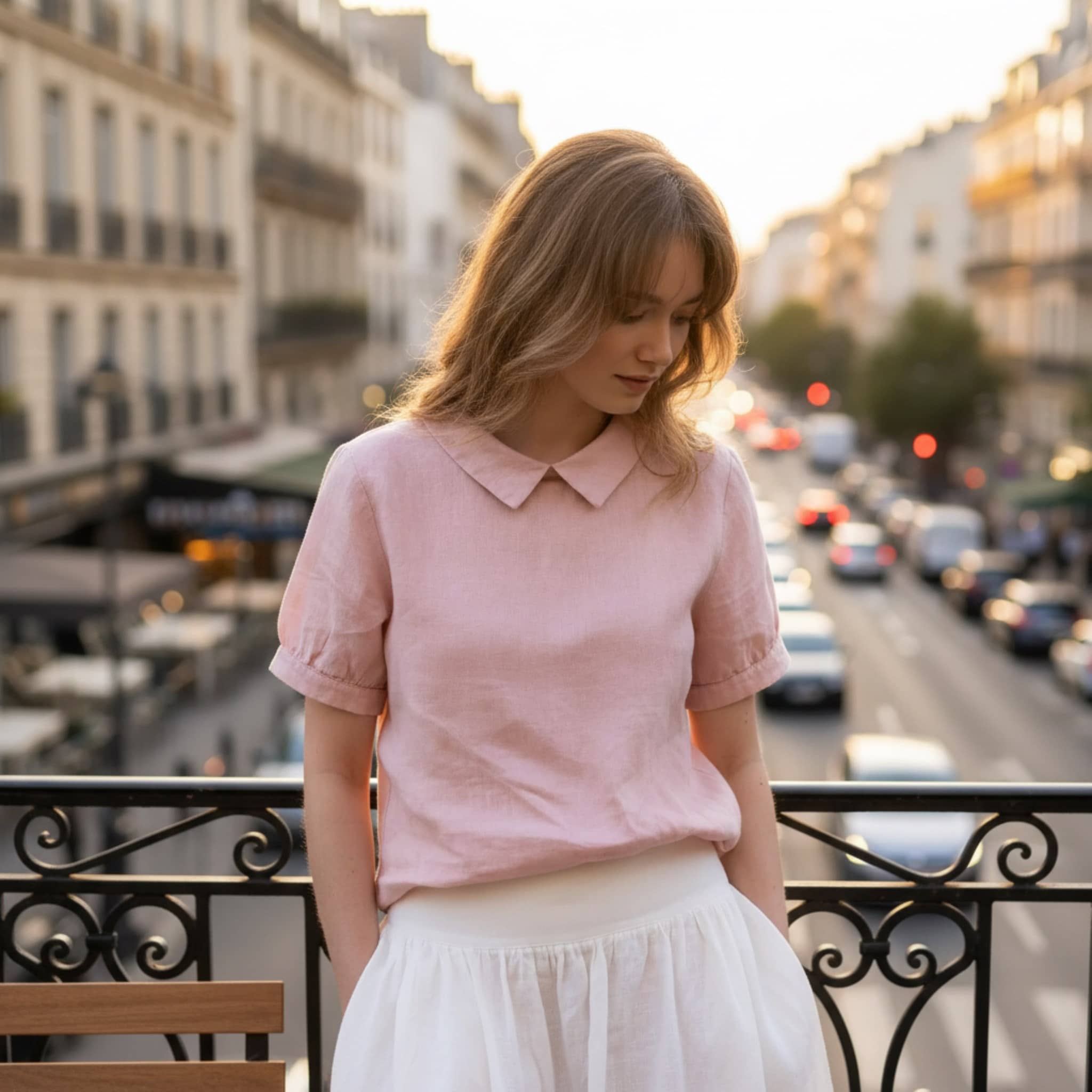 Short Sleeve Linen Top, Peter Pan Collar Top