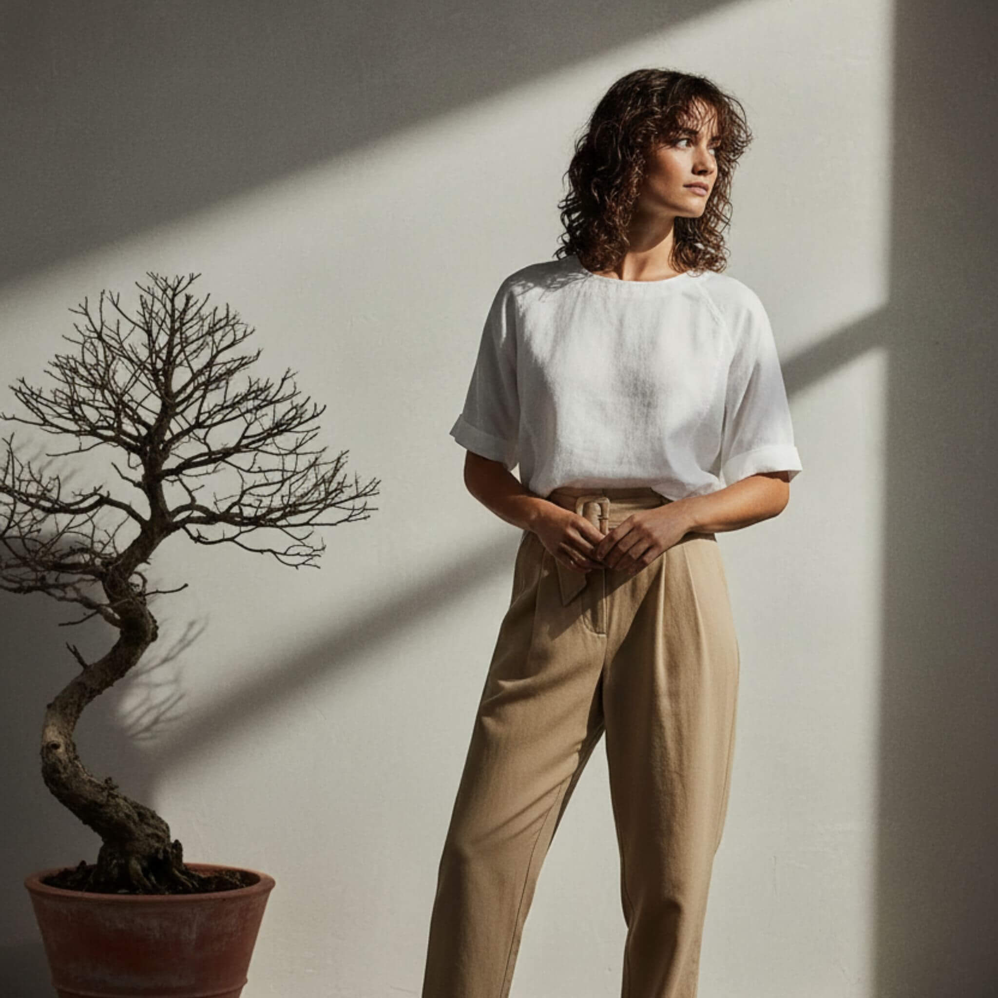 Short Sleeve Linen Top, Round Neck Linen Tee