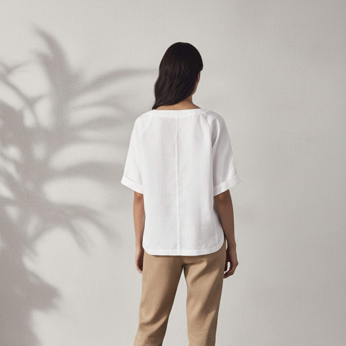 Short Sleeve Linen Top, Round Neck Linen Tee
