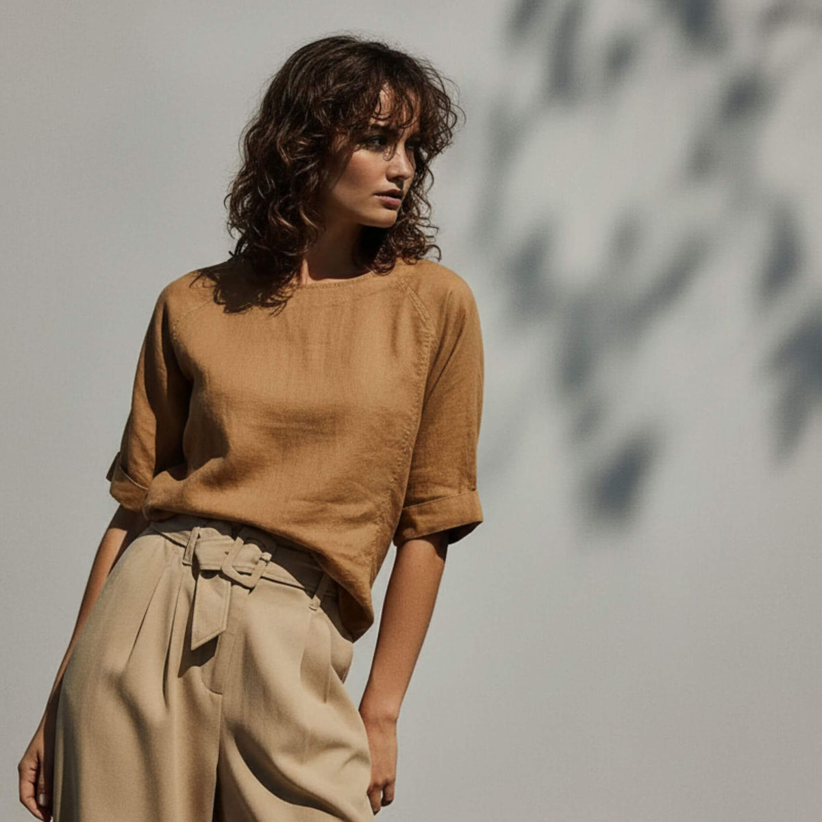 Short Sleeve Linen Top, Round Neck Linen Tee